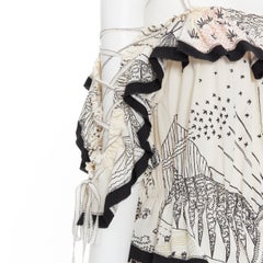 new VALENTINO Garden illustration print silk off shoulder lace up dress IT40 S