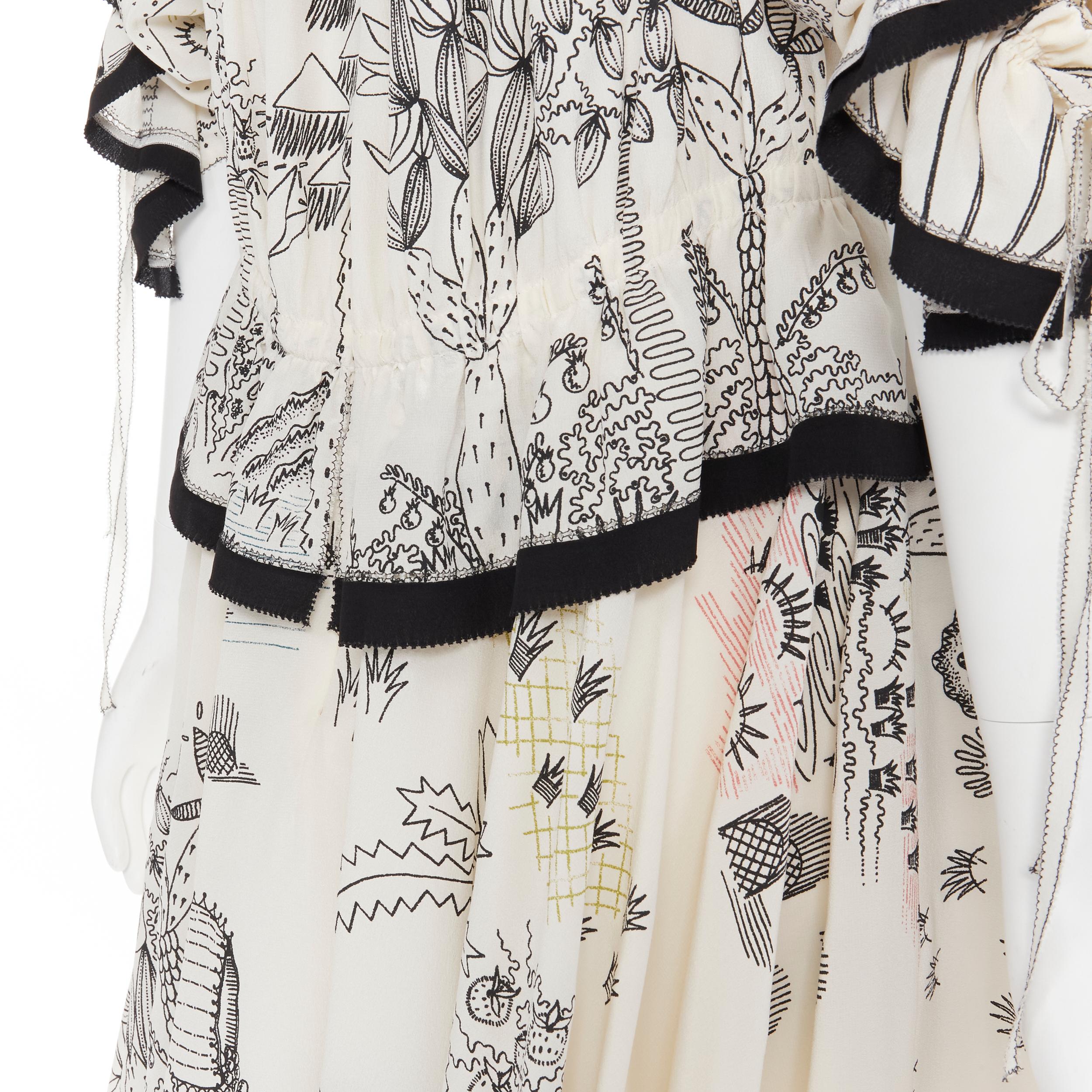 new VALENTINO Garden illustration print silk off shoulder lace up dress IT40 S For Sale 3