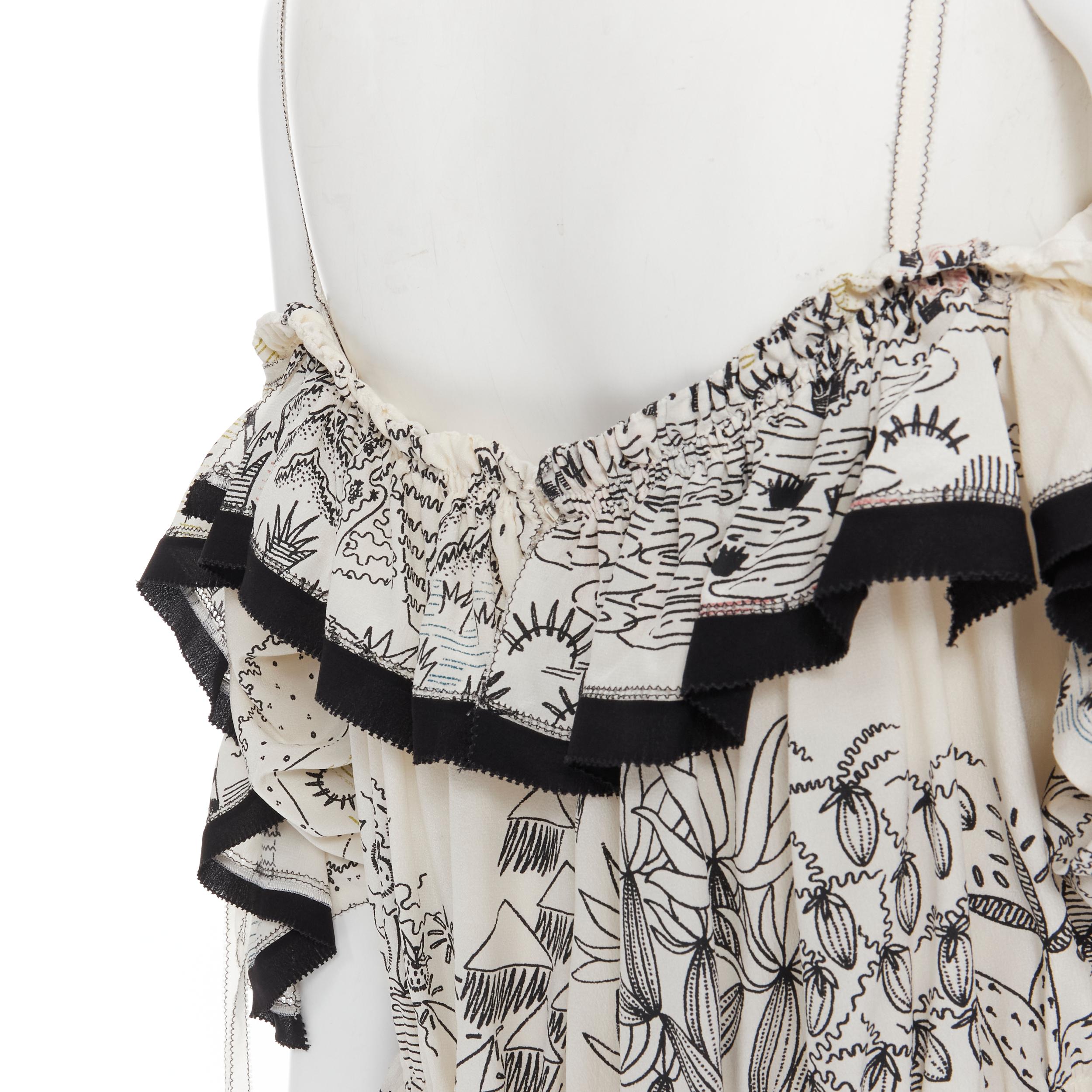 new VALENTINO Garden illustration print silk off shoulder lace up dress IT40 S For Sale 4
