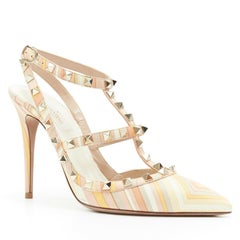 new VALENTINO Native Couture orange printed satin rockstud caged heels EU39