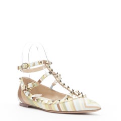 new VALENTINO Native Couture Rockstud blue green caged ballerina flats EU36.5