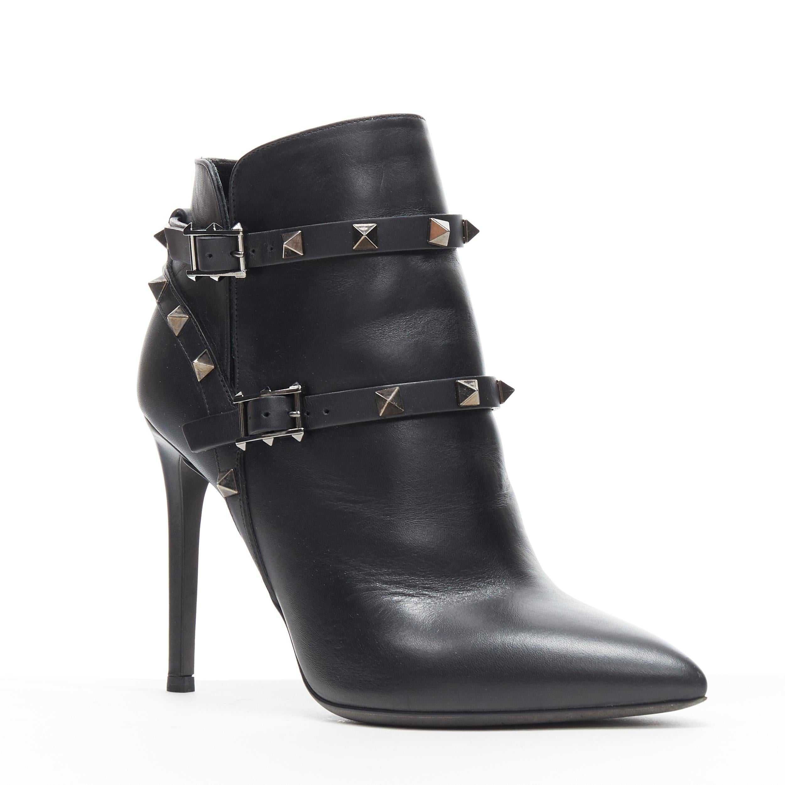 new VALENTINO Noir Rockstud black studded harness point toe bootie heel  EU36.5 For Sale at 1stDibs