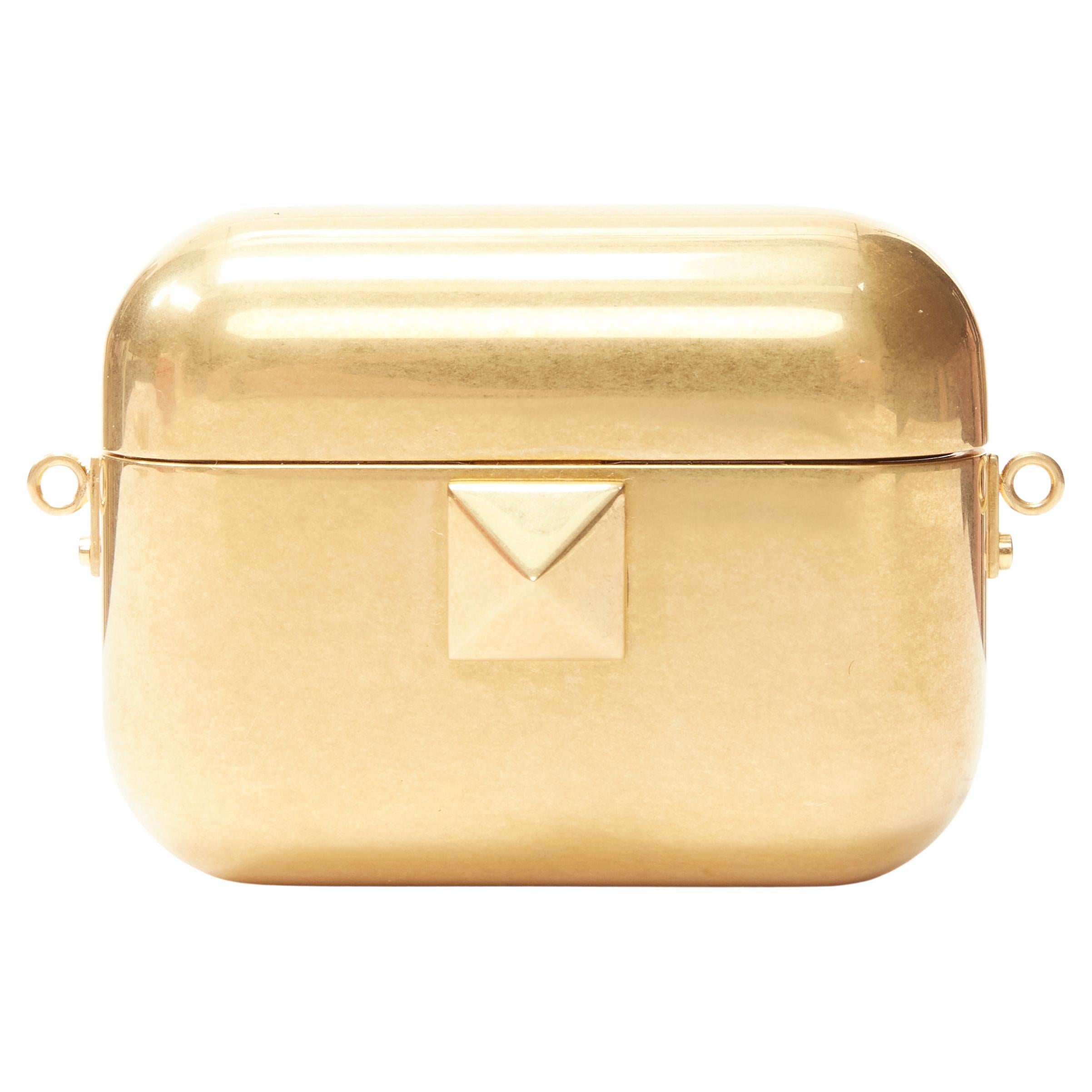 new VALENTINO Rockstud AirPods Pro gold metal crossbody miniaudiere chain  case For Sale at 1stDibs