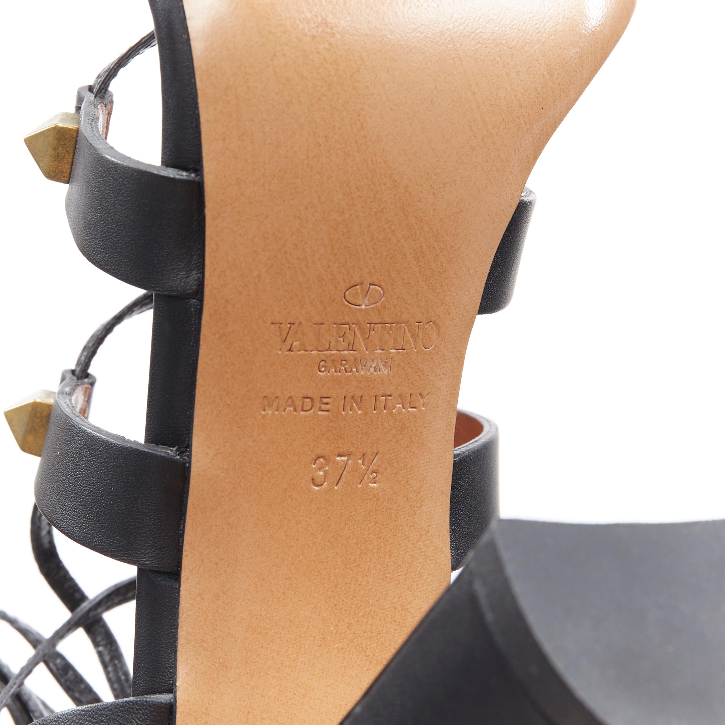 new VALENTINO Rockstud black stud strappy gladiator block heel sandals EU37.5 3