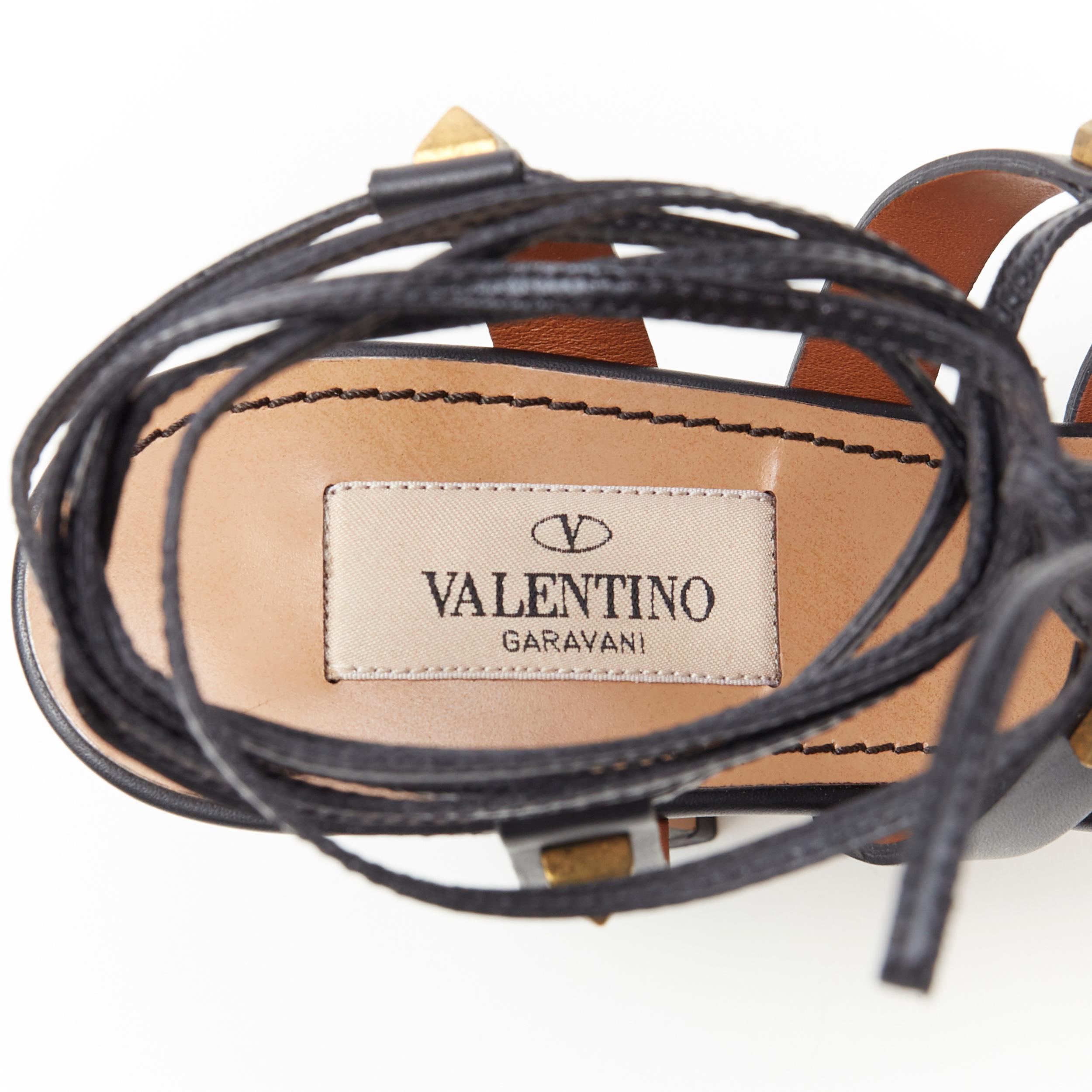 new VALENTINO Rockstud black stud strappy gladiator block heel sandals EU37.5 4