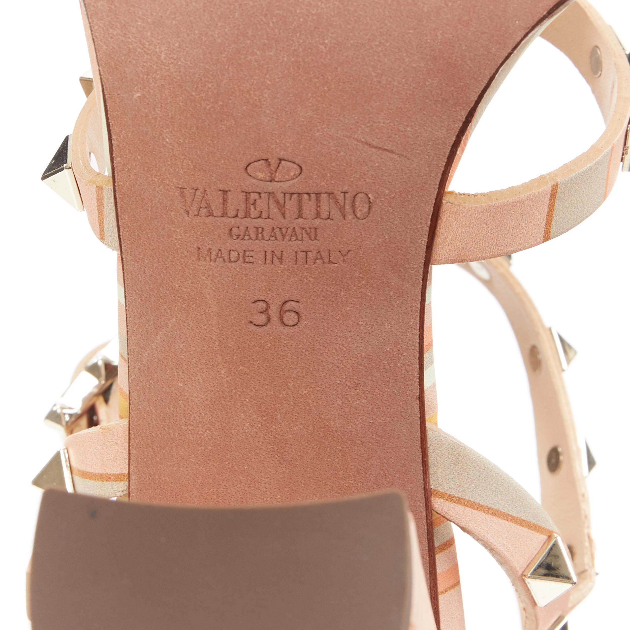new VALENTINO Rockstud Tribal Geometric leather chunky heel caged sandals EU36 4