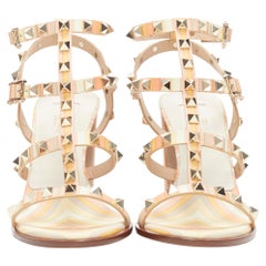 new VALENTINO Rockstud Tribal Geometric leather chunky heel caged sandals EU36