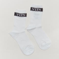 new VALENTINO VLTN black box logo stripe white cotton socks