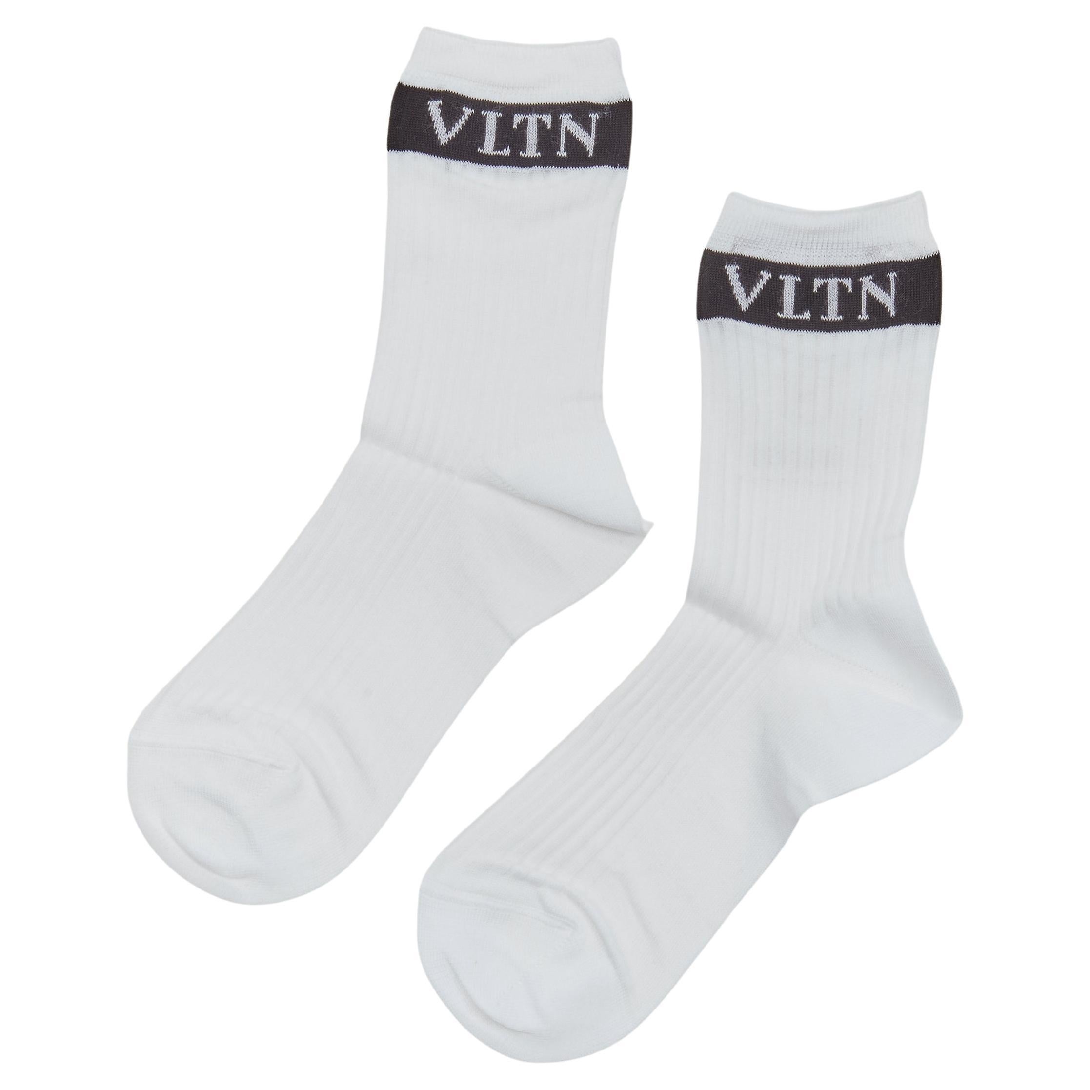 new VALENTINO VLTN black box logo stripe white cotton socks For