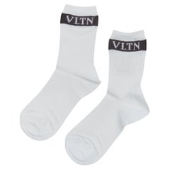 new VALENTINO VLTN black box logo stripe white cotton socks