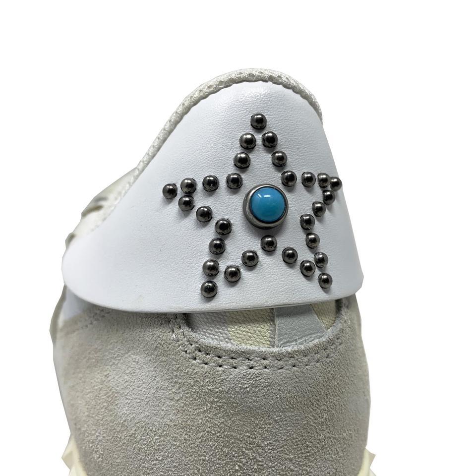Women's NEW Valentino White Brown Star Studded Leather Rubber Sneaker For Sale