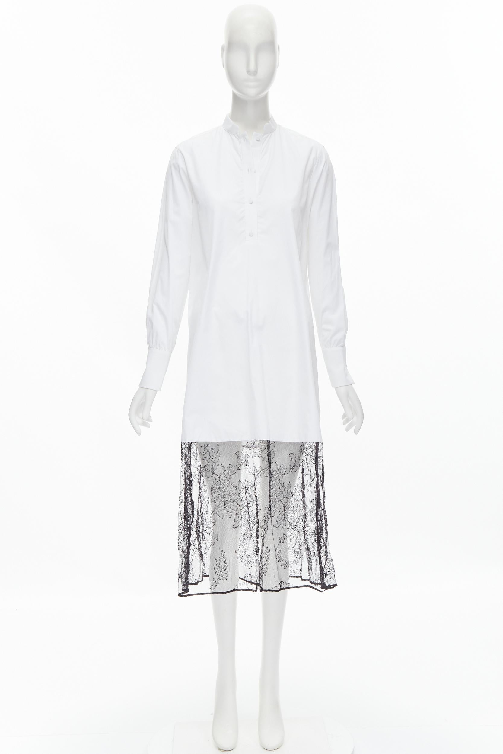 new VALENTINO white cotton black floral lace hem shirt dress IT36 XS For Sale 4