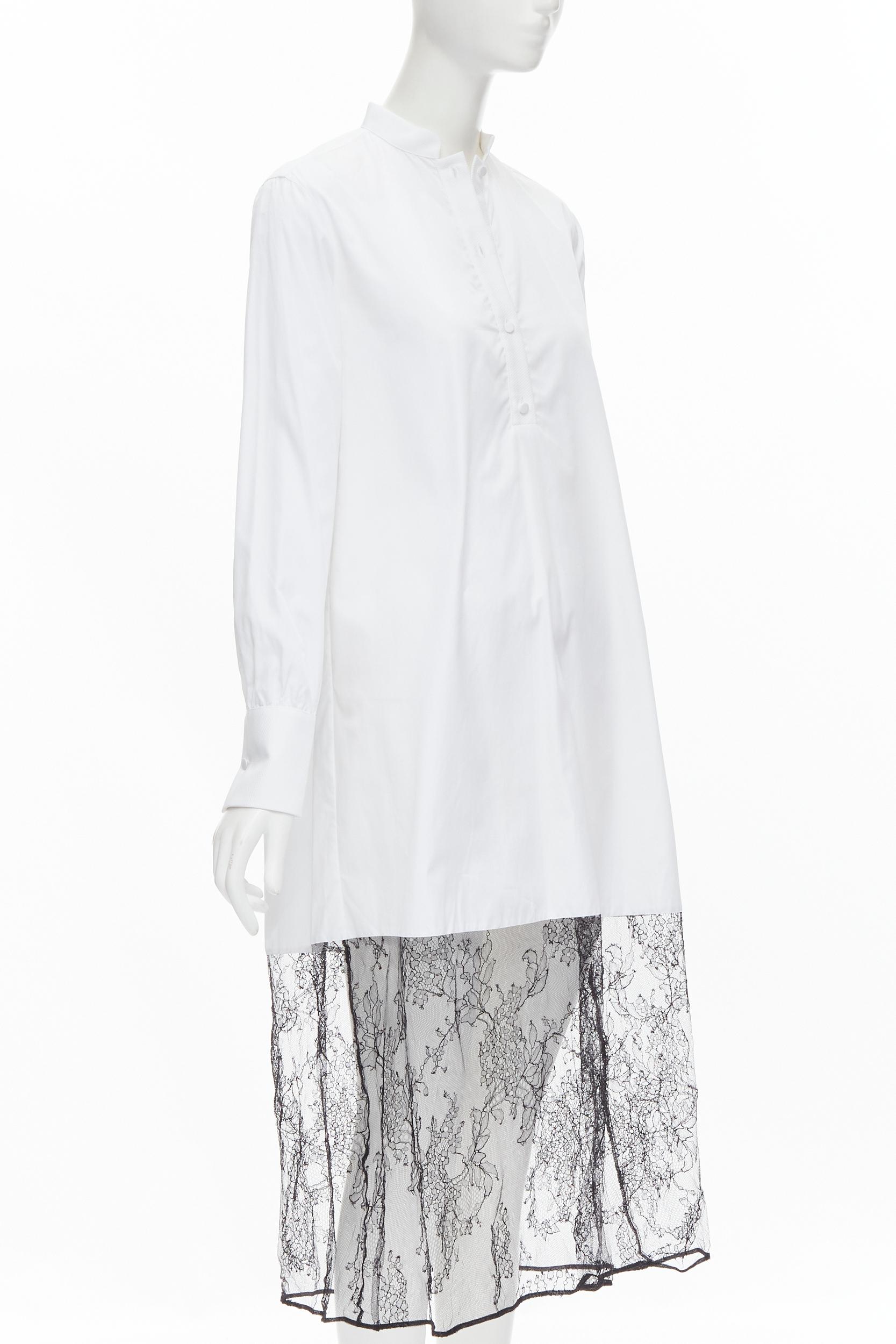 VALENTINO Hemdkleid aus weißer Baumwolle mit schwarzem Blumenspitzensaum IT36 XS (Grau) im Angebot