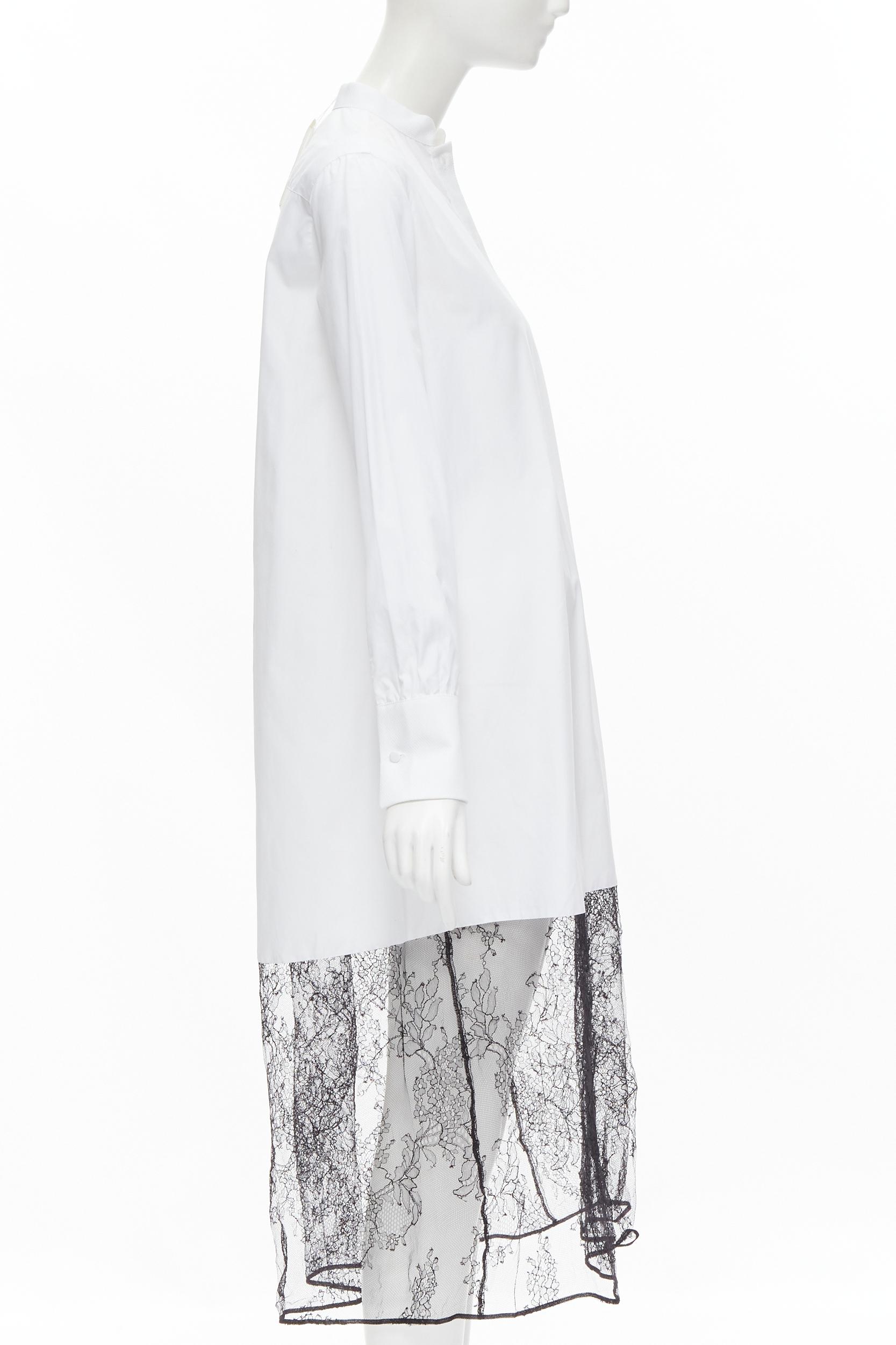 VALENTINO Hemdkleid aus weißer Baumwolle mit schwarzem Blumenspitzensaum IT36 XS Damen im Angebot