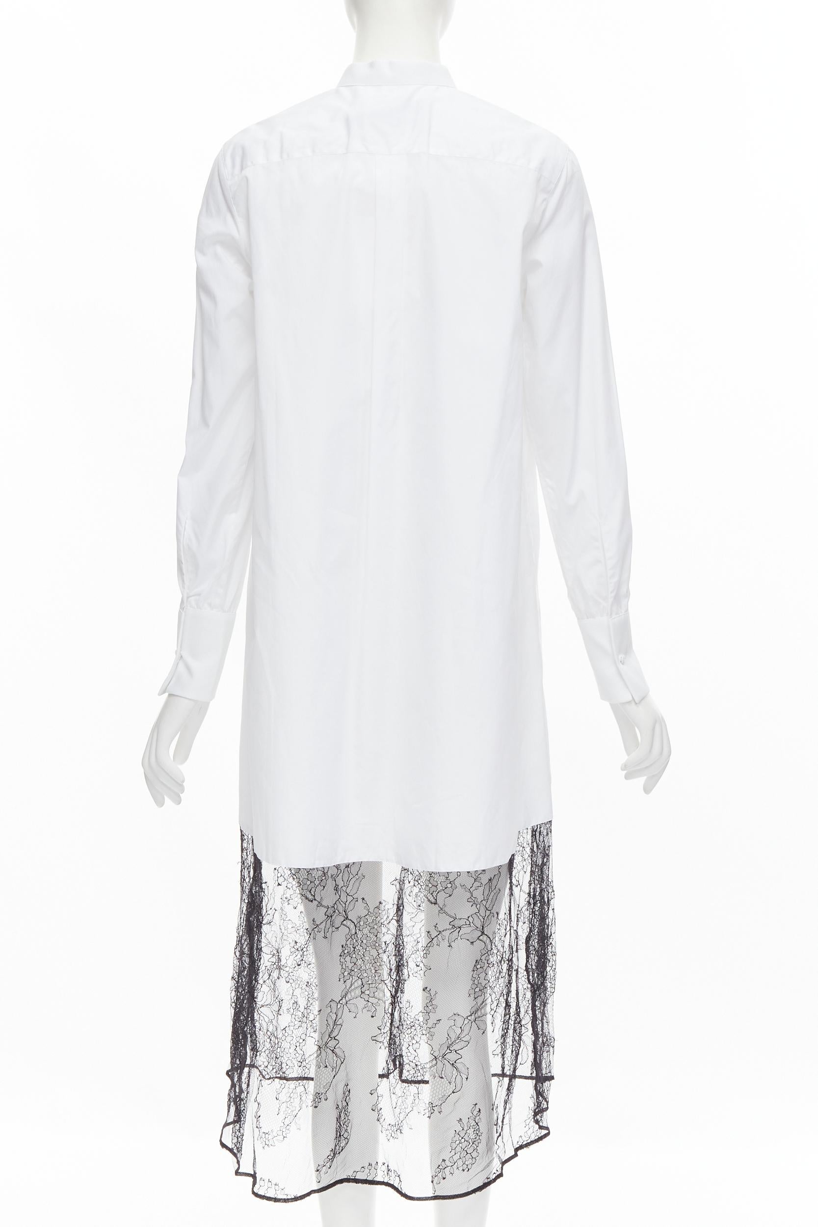 Gray new VALENTINO white cotton black floral lace hem shirt dress IT36 XS For Sale