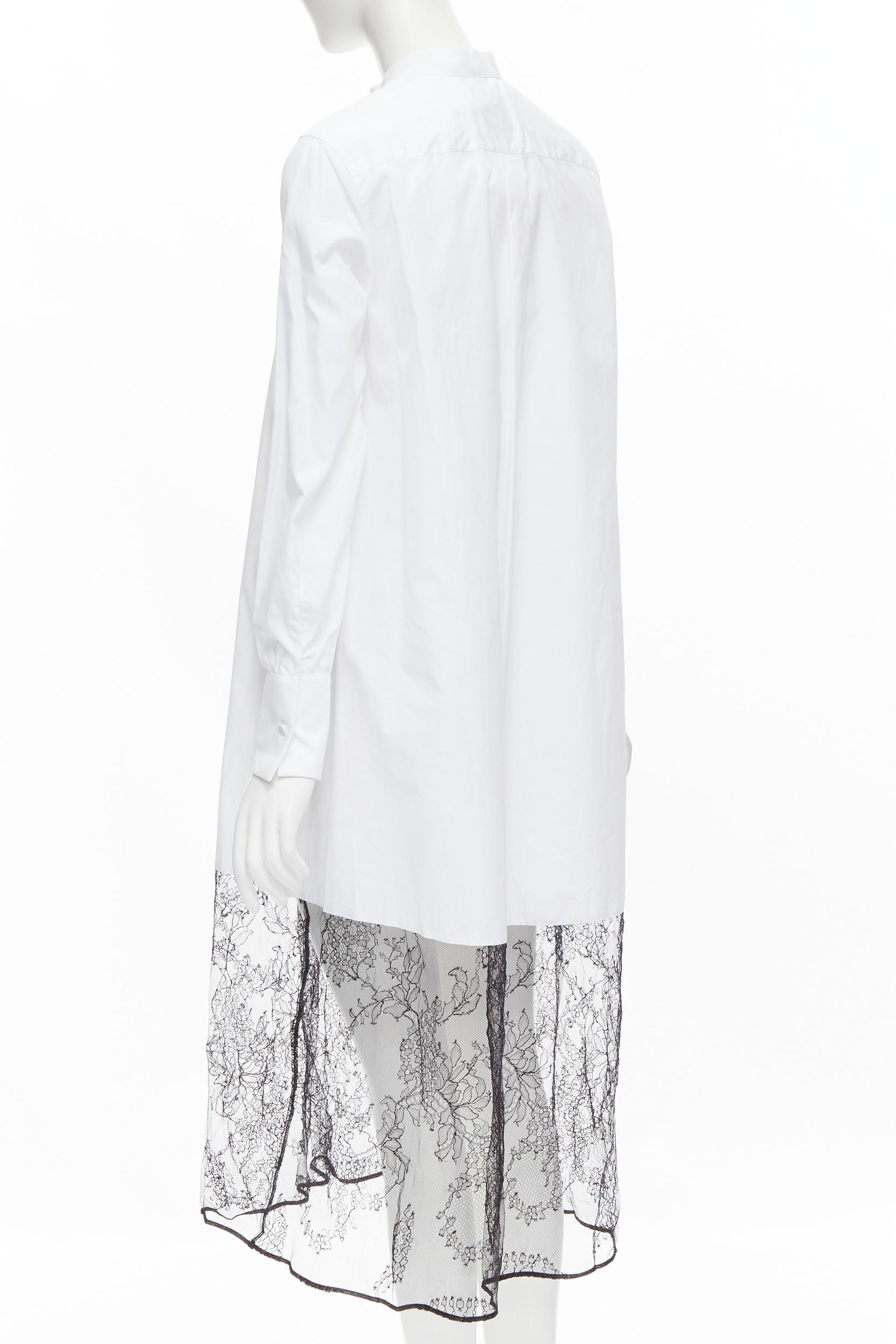 Women's new VALENTINO white cotton black floral lace hem shirt dress IT36 XS For Sale