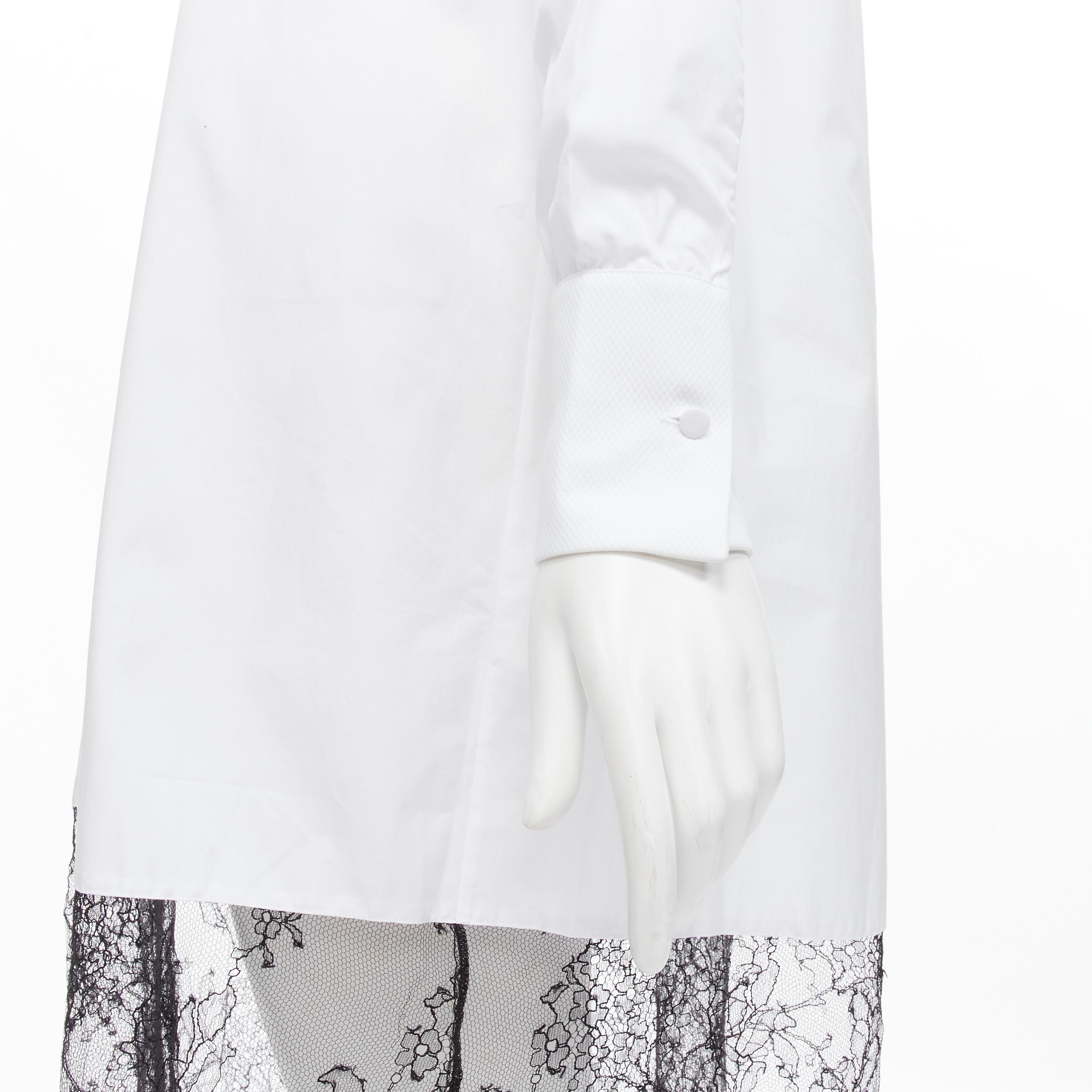 new VALENTINO white cotton black floral lace hem shirt dress IT36 XS For Sale 2