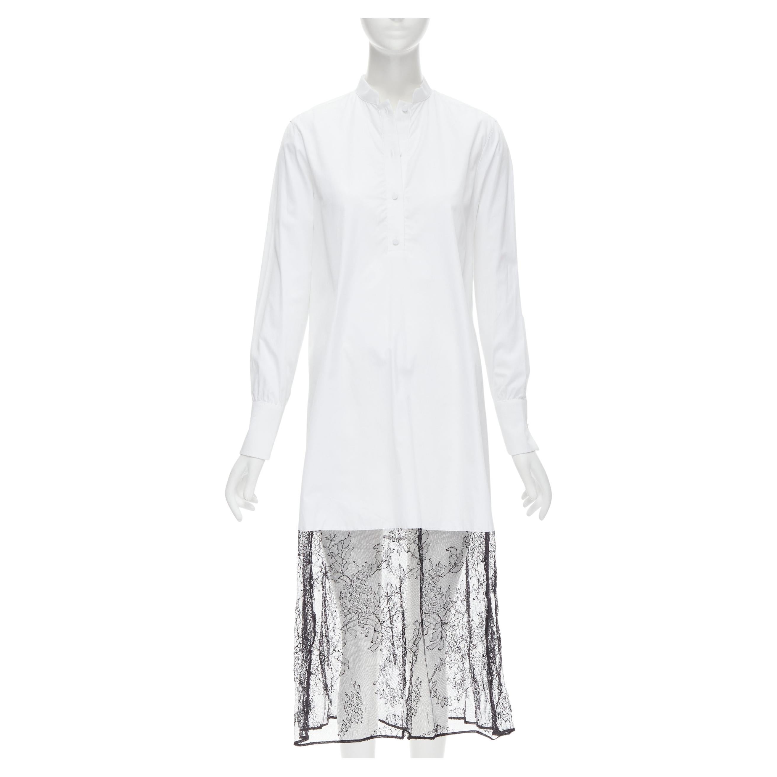 VALENTINO Hemdkleid aus weißer Baumwolle mit schwarzem Blumenspitzensaum IT36 XS im Angebot