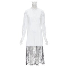 VALENTINO - Robe chemise à ourlet en coton blanc et dentelle florale noire, taille IT 36 XS, état neuf
