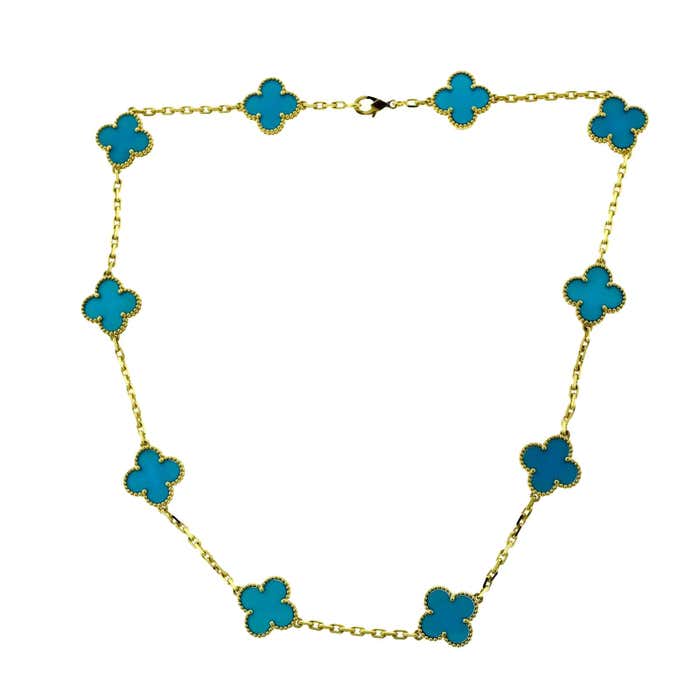 Van Cleef and Arpels Vintage Alhambra Blue Agate Yellow Gold Necklace ...