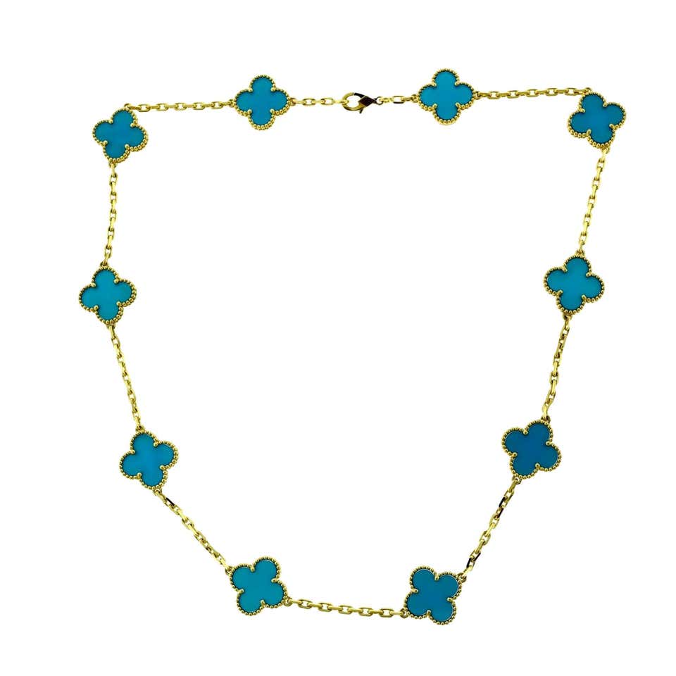 Van Cleef and Arpels Vintage Alhambra Blue Agate Yellow Gold Necklace
