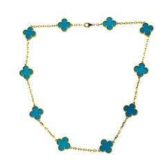 Van Cleef & Arpels Vintage Alhambra Blue Agate Yellow Gold Necklace