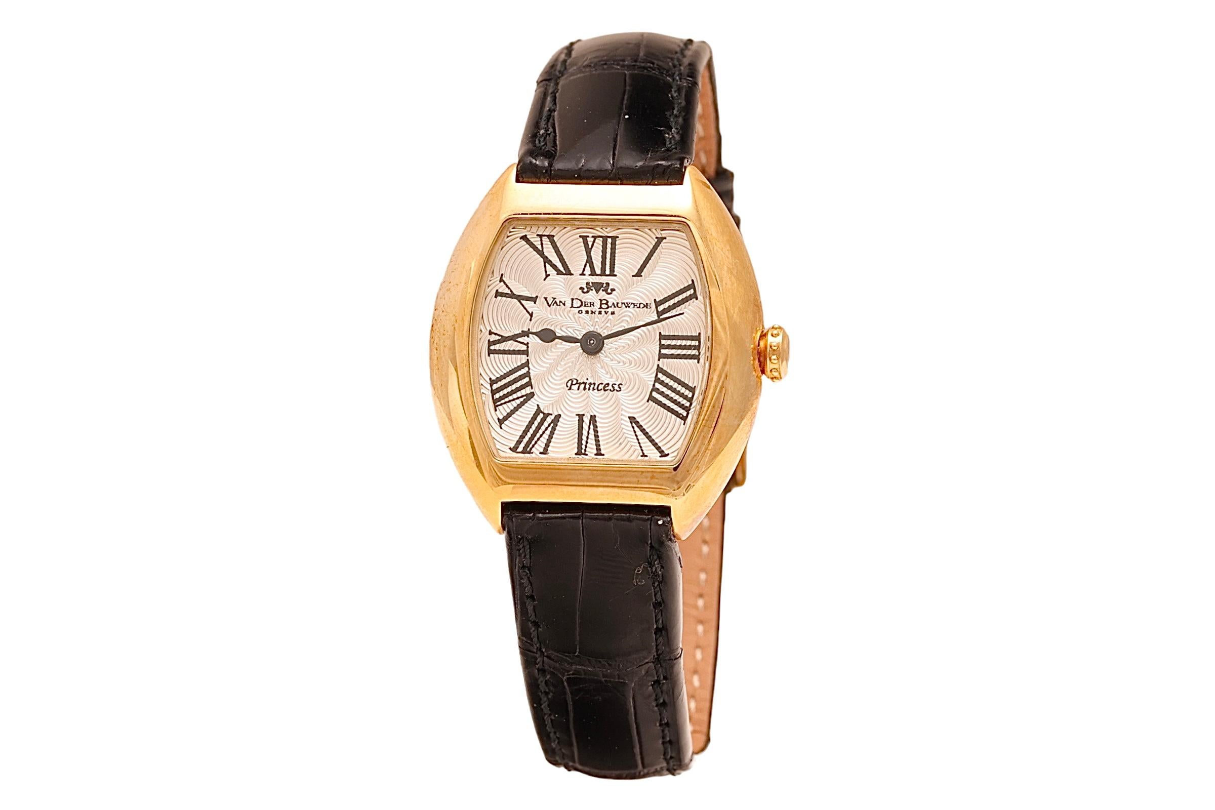 Modern New Van Der Bauwede Princess in 18kt Gold Automatic Wristwatch With Box & Papers For Sale