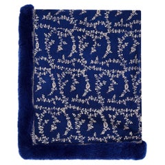 New Verheyen London Embroidered Sapphire Blue Shawl & Blue Mink Fur