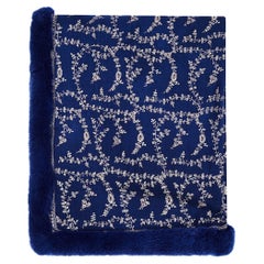 New Verheyen London Embroidered Sapphire Blue Shawl & Blue Mink Fur