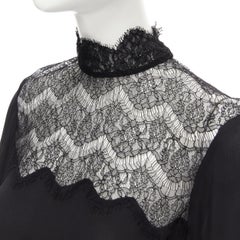 VERONIQUE BRANQUINHO Schwarzes langärmeliges Hemd aus 100 % Seide mit Spitzeneinsatz IT