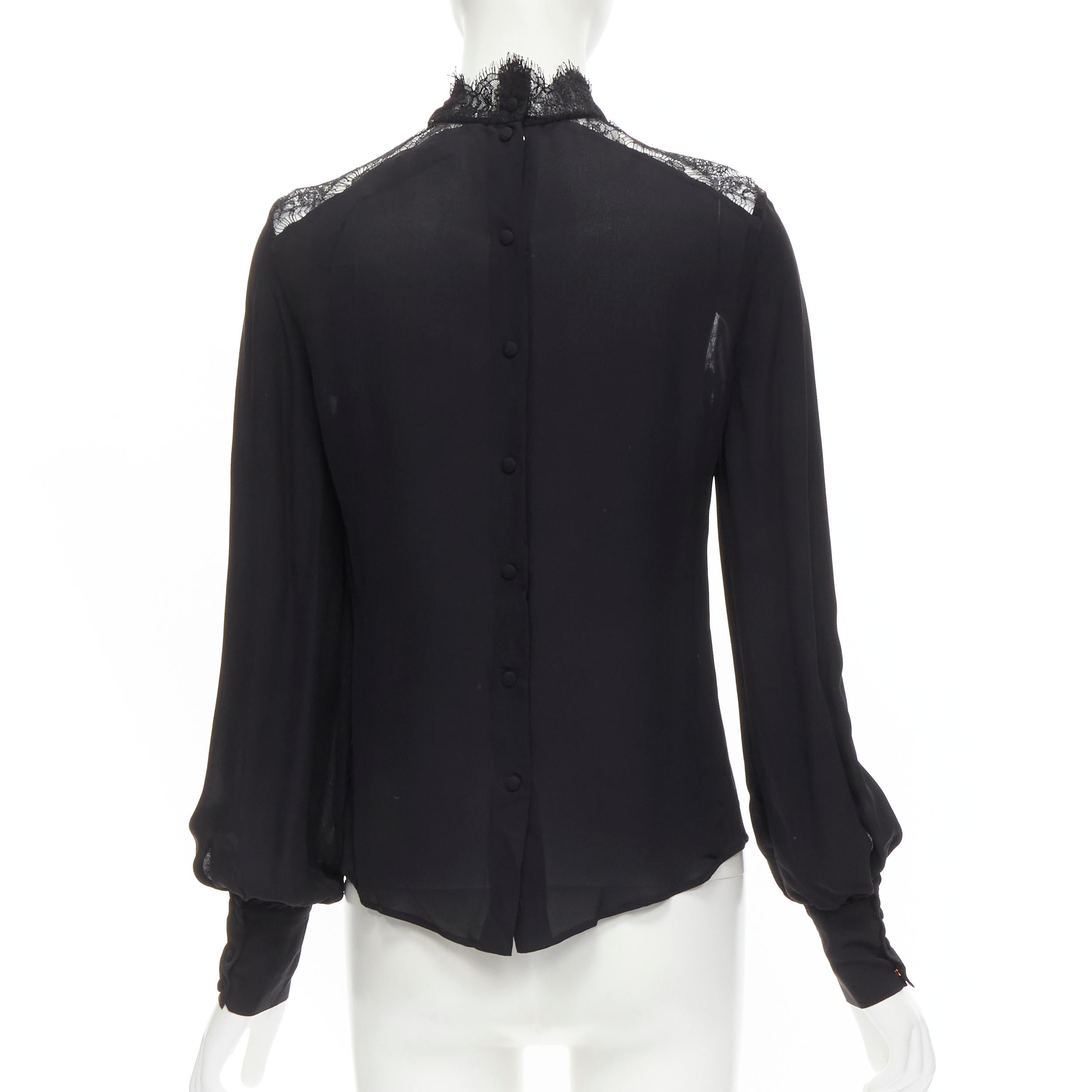 Black new VERONIQUE BRANQUINHO black 100% silk lace insert long sleeve blouse shirt IT