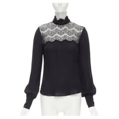 new VERONIQUE BRANQUINHO black 100% silk lace insert long sleeve blouse shirt IT