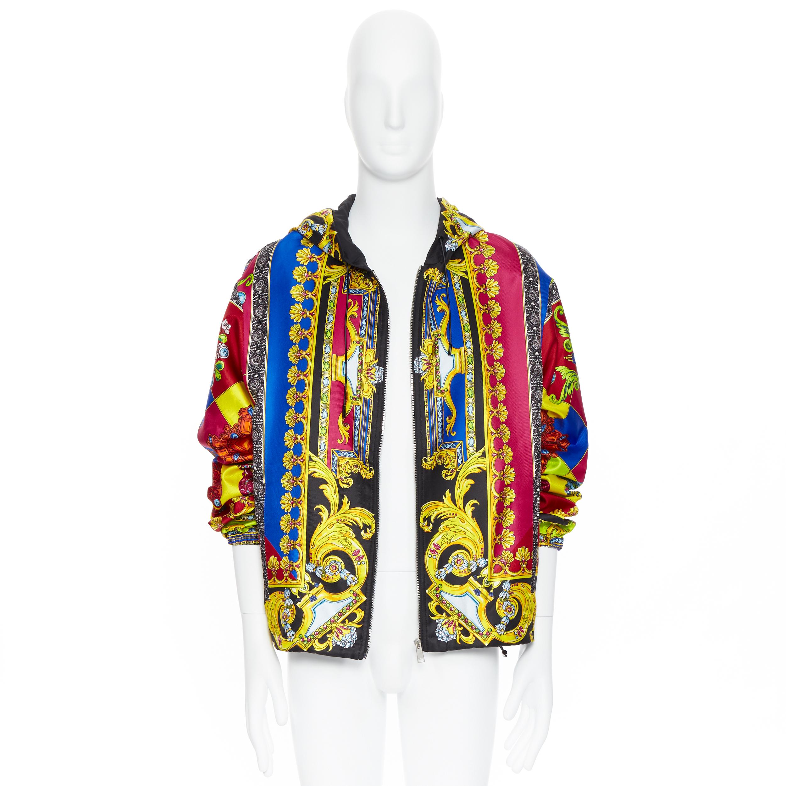 Brown new VERSACE 100% silk 2019 Gioelleria Jewel Baroque print hoodie jacket IT54 2XL