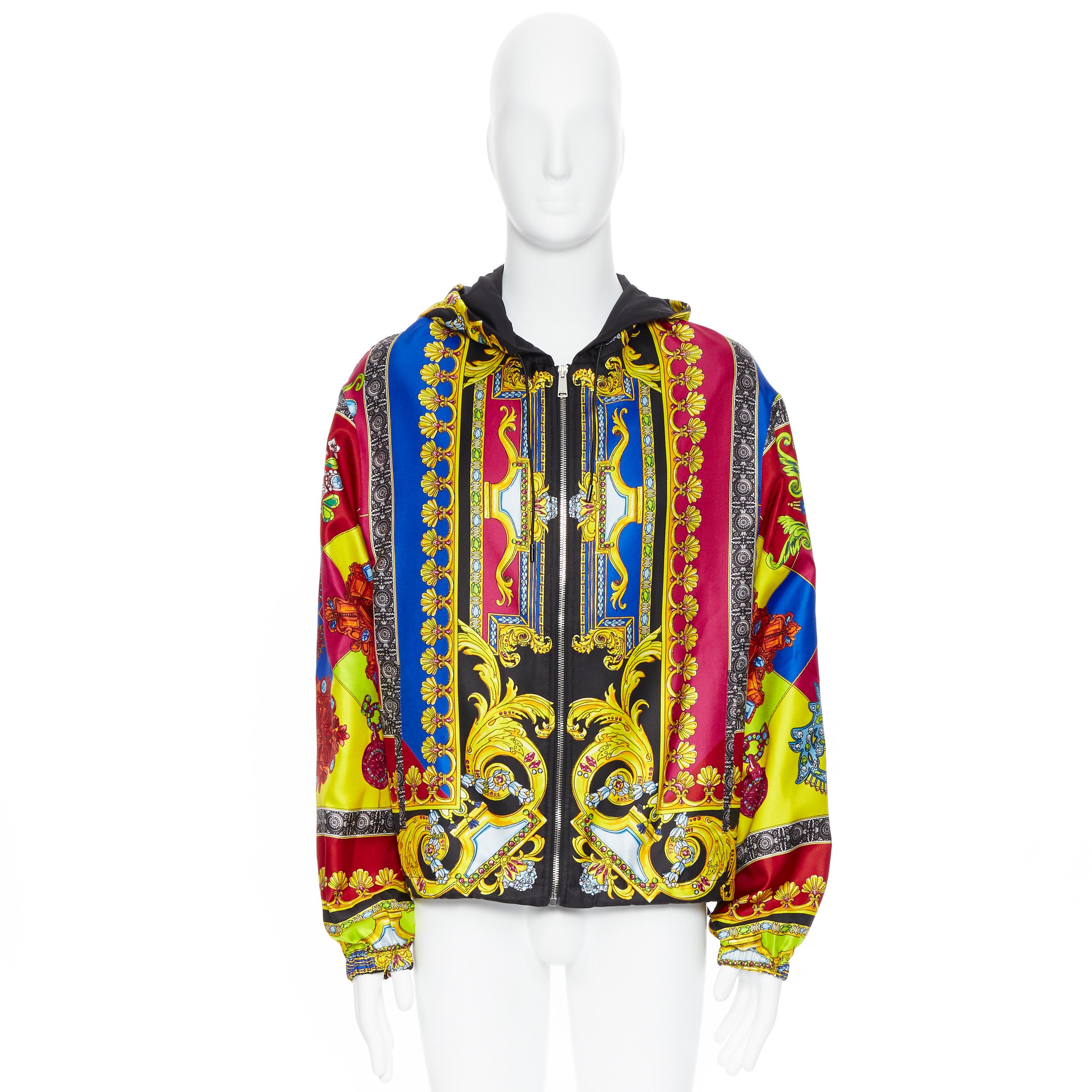 new VERSACE 100% silk 2019 Gioelleria Jewel Baroque print hoodie jacket IT54 2XL In New Condition In Hong Kong, NT