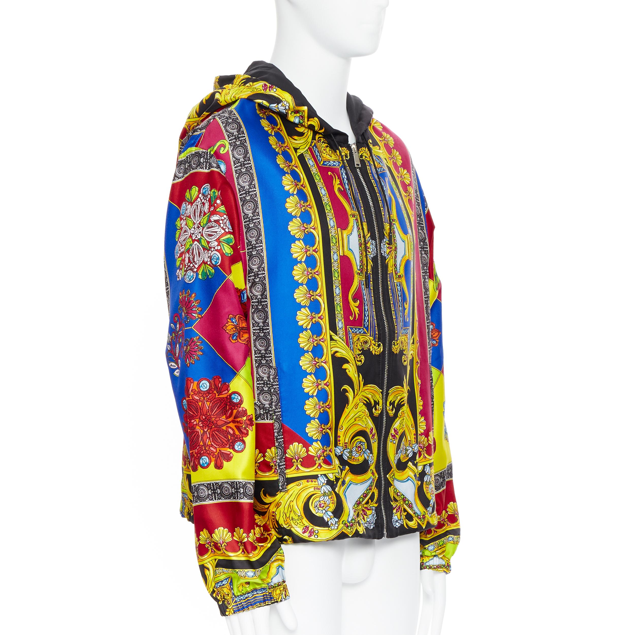 Men's new VERSACE 100% silk 2019 Gioelleria Jewel Baroque print hoodie jacket IT54 2XL