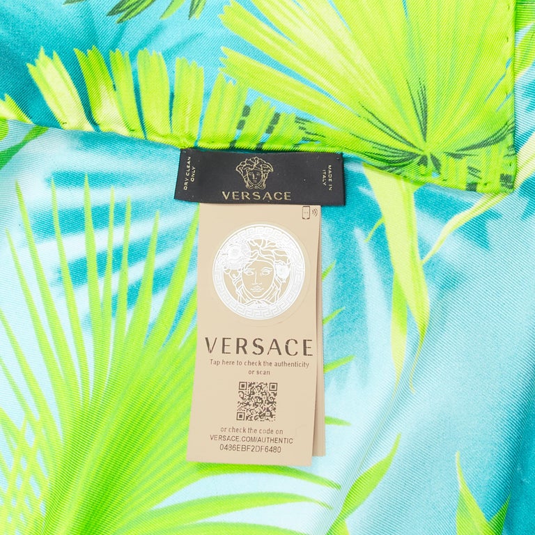 Versace Apple Green Linen Square Foulard Head Wrap Scarf