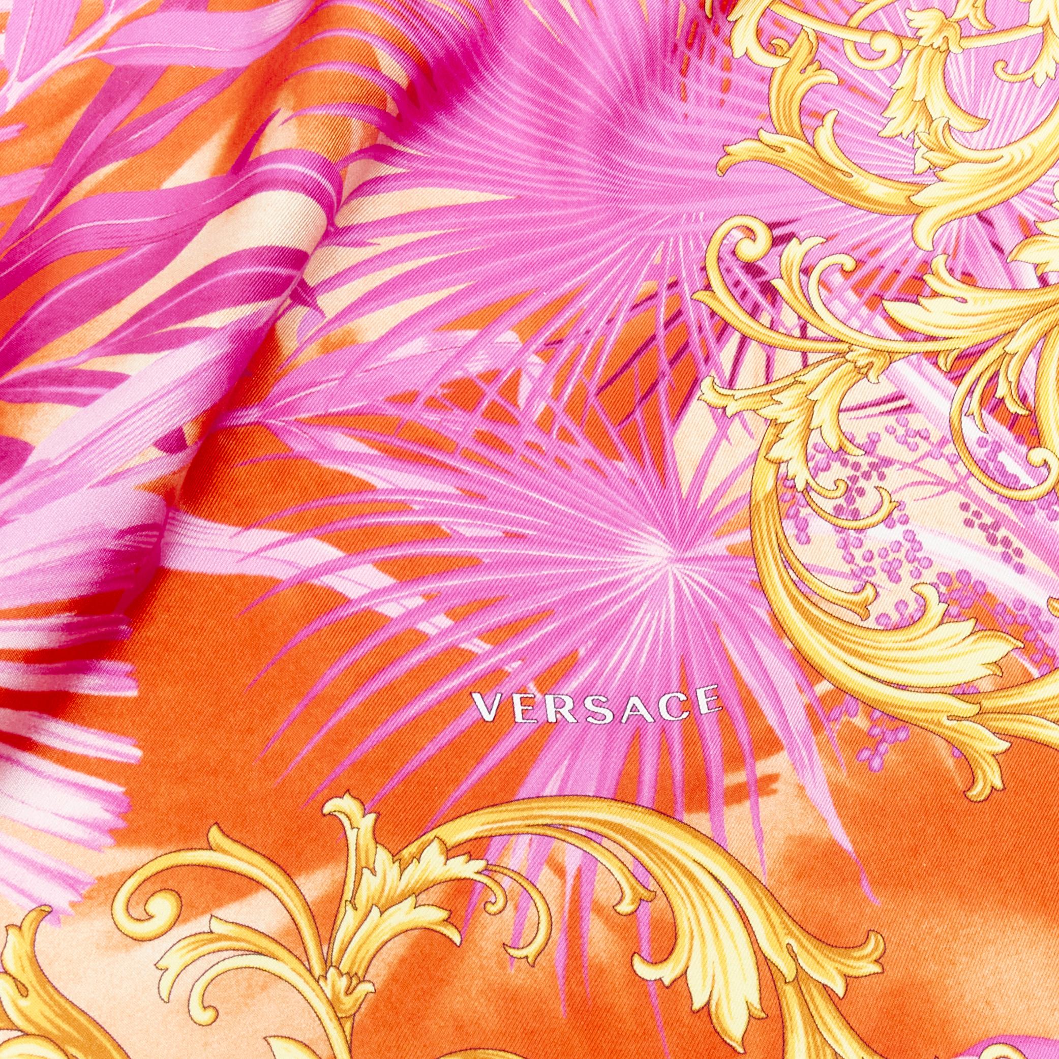 Beige new VERSACE 100% silk 2020 pink Jungle gold Barocco print 90cm square scarf