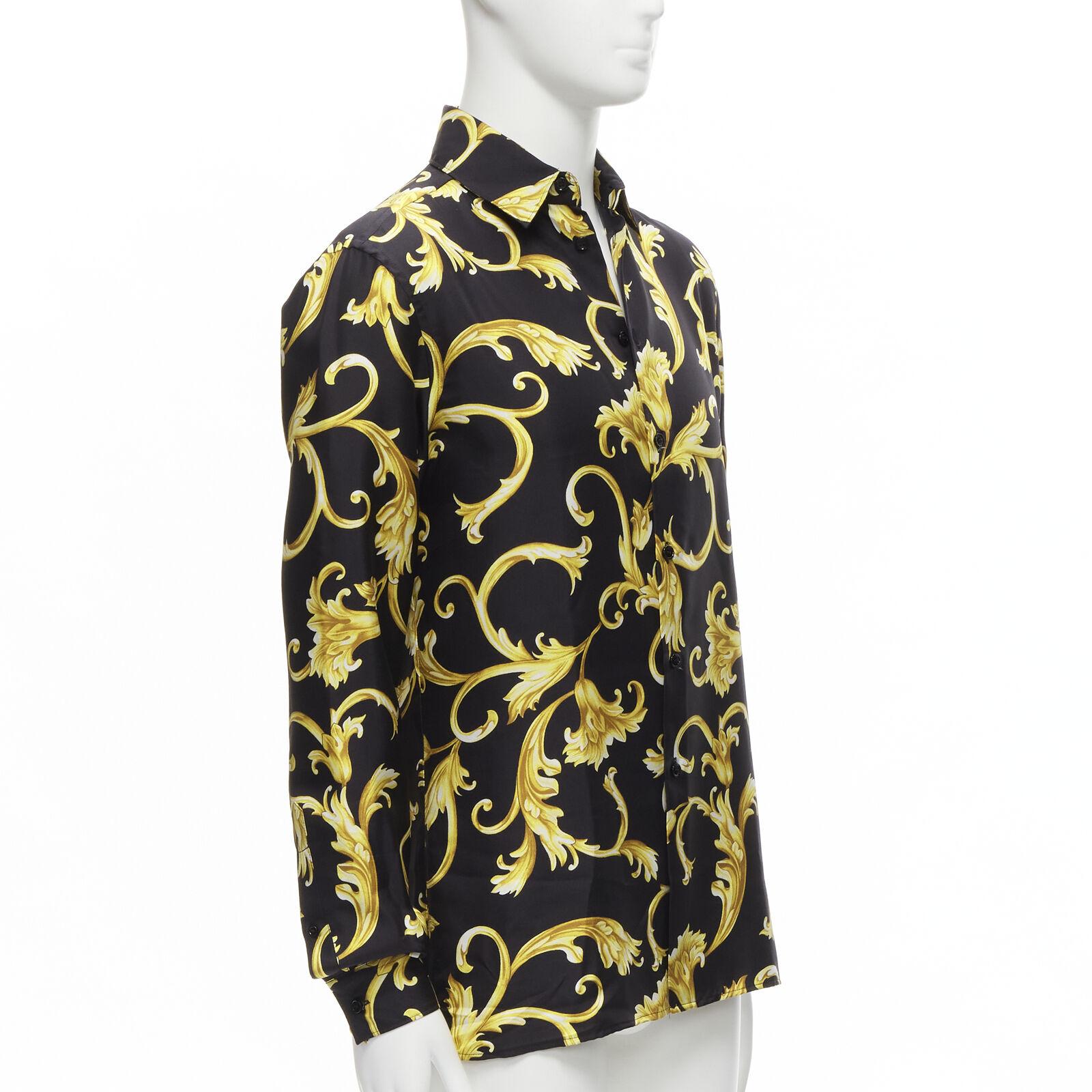 new VERSACE 100% silk black gold Barocco flora print relaxed shirt EU38 S In New Condition For Sale In Hong Kong, NT
