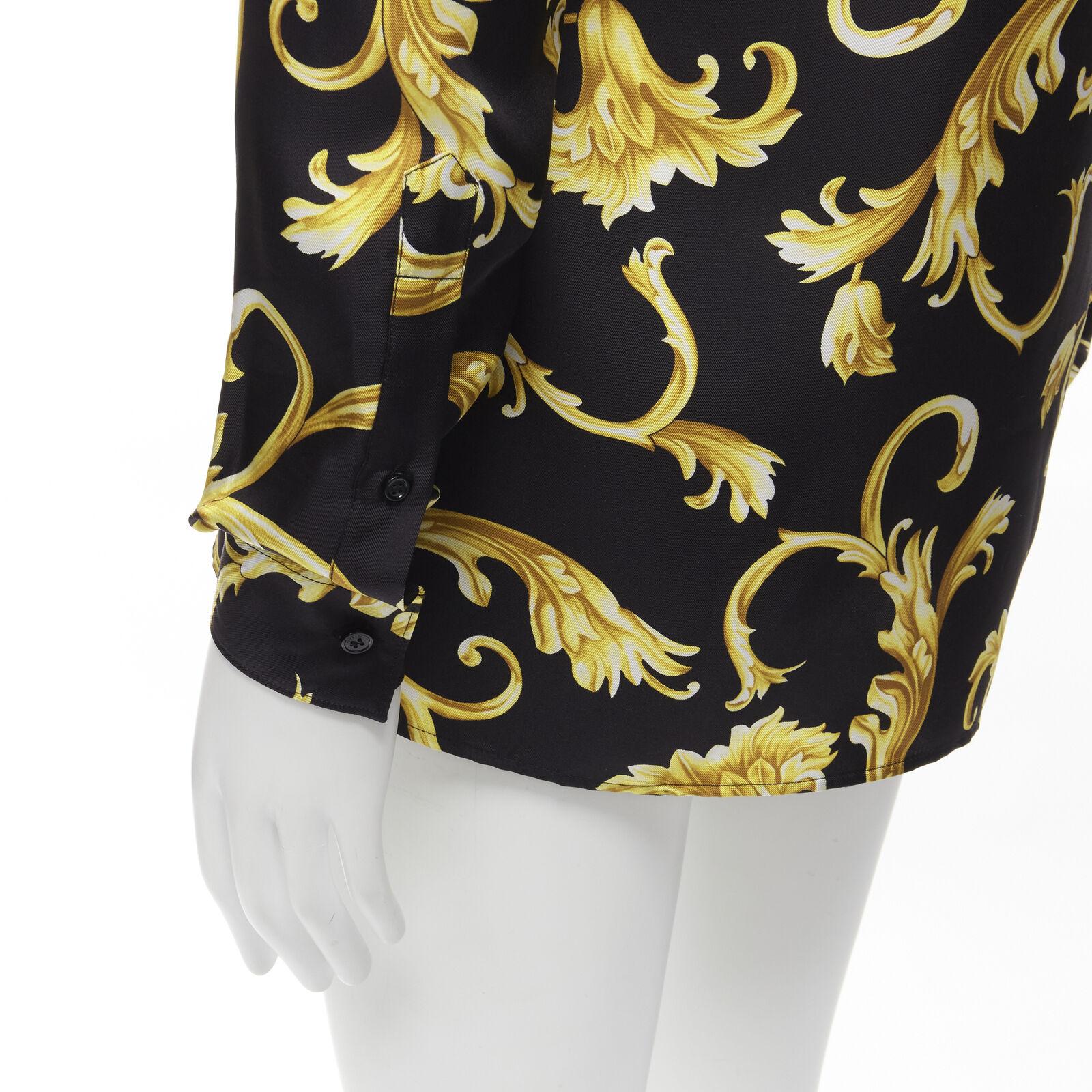 new VERSACE 100% silk black gold Barocco flora print relaxed shirt EU38 S For Sale 3