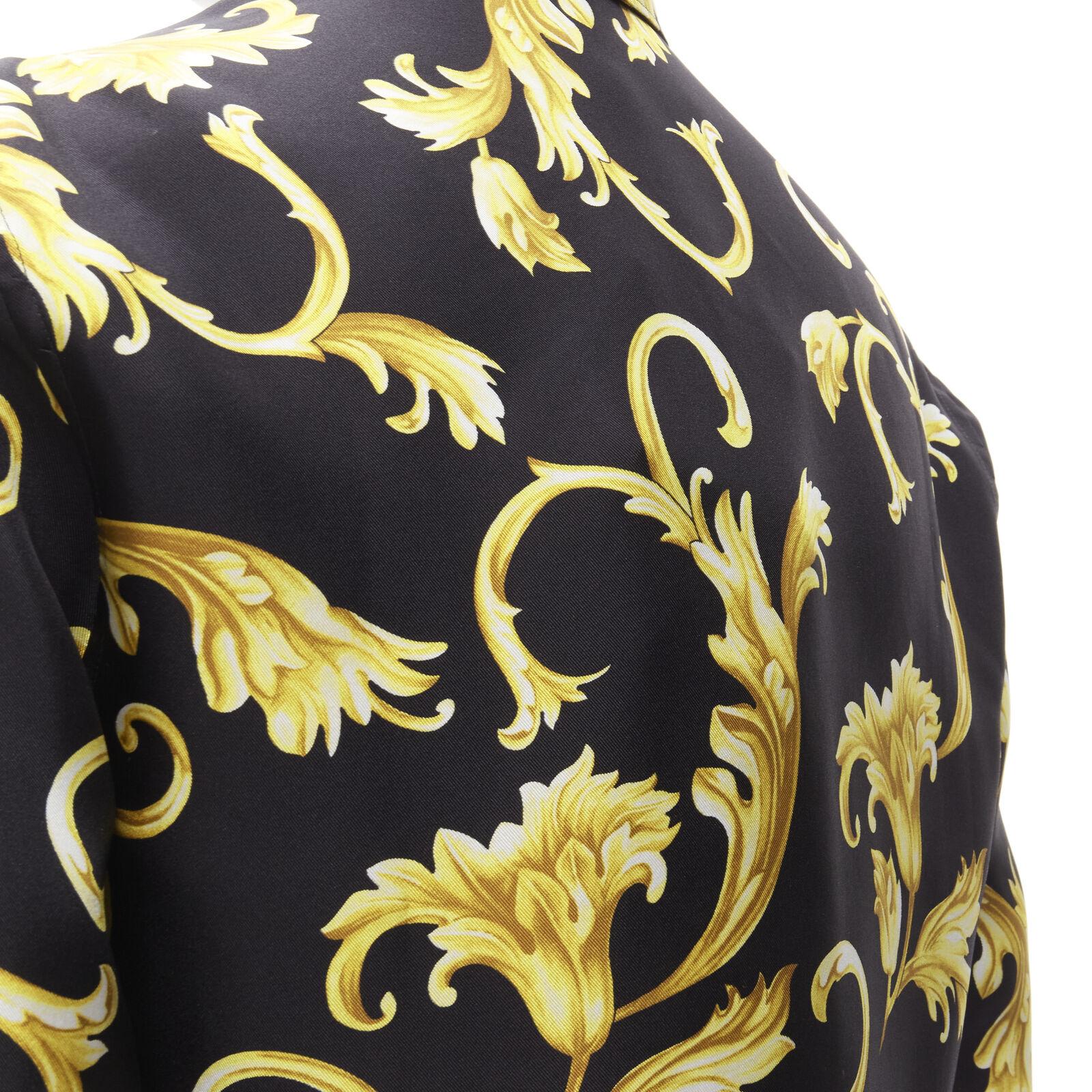 new VERSACE 100% silk black gold Barocco flora print relaxed shirt EU38 S For Sale 4