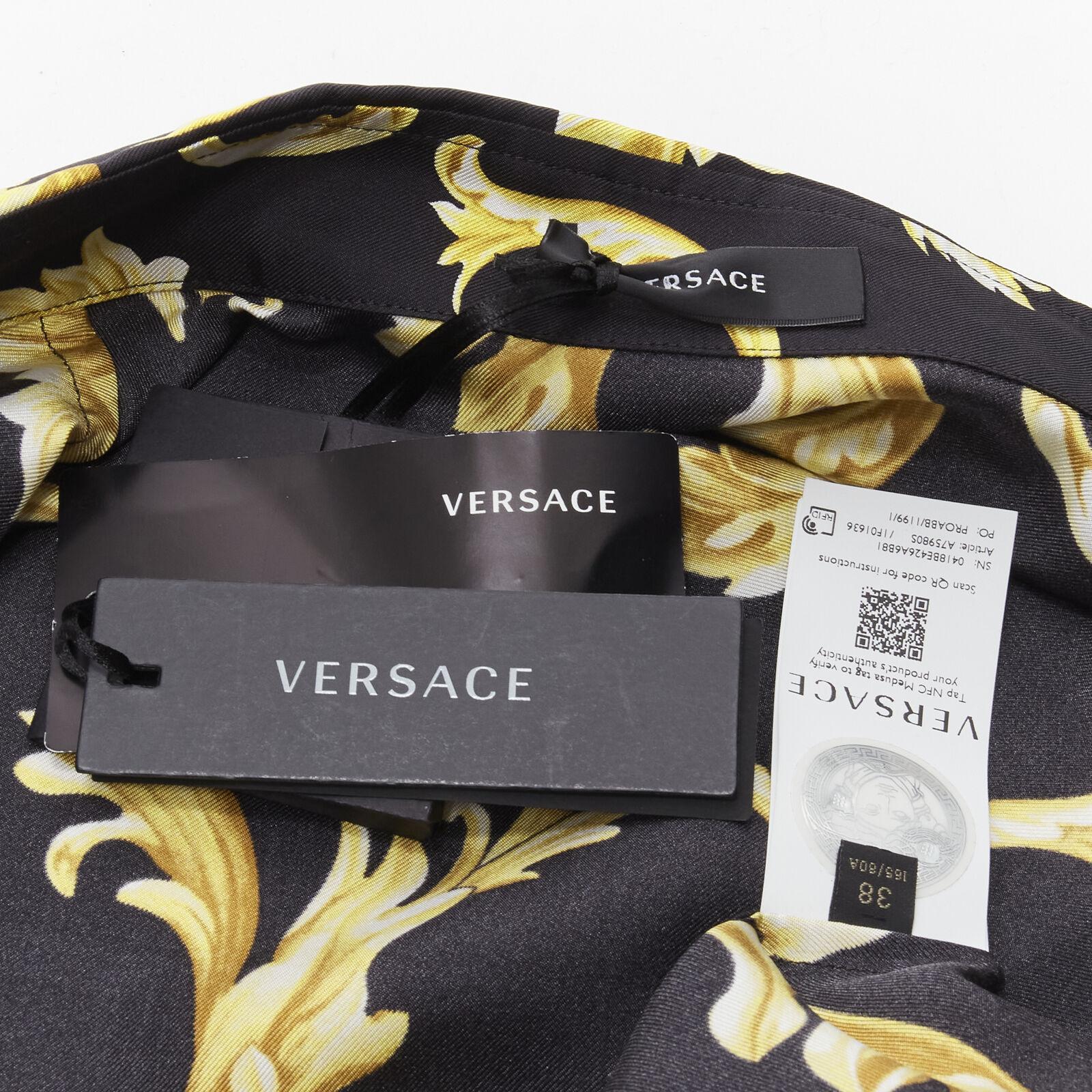 new VERSACE 100% silk black gold Barocco flora print relaxed shirt EU38 S For Sale 5