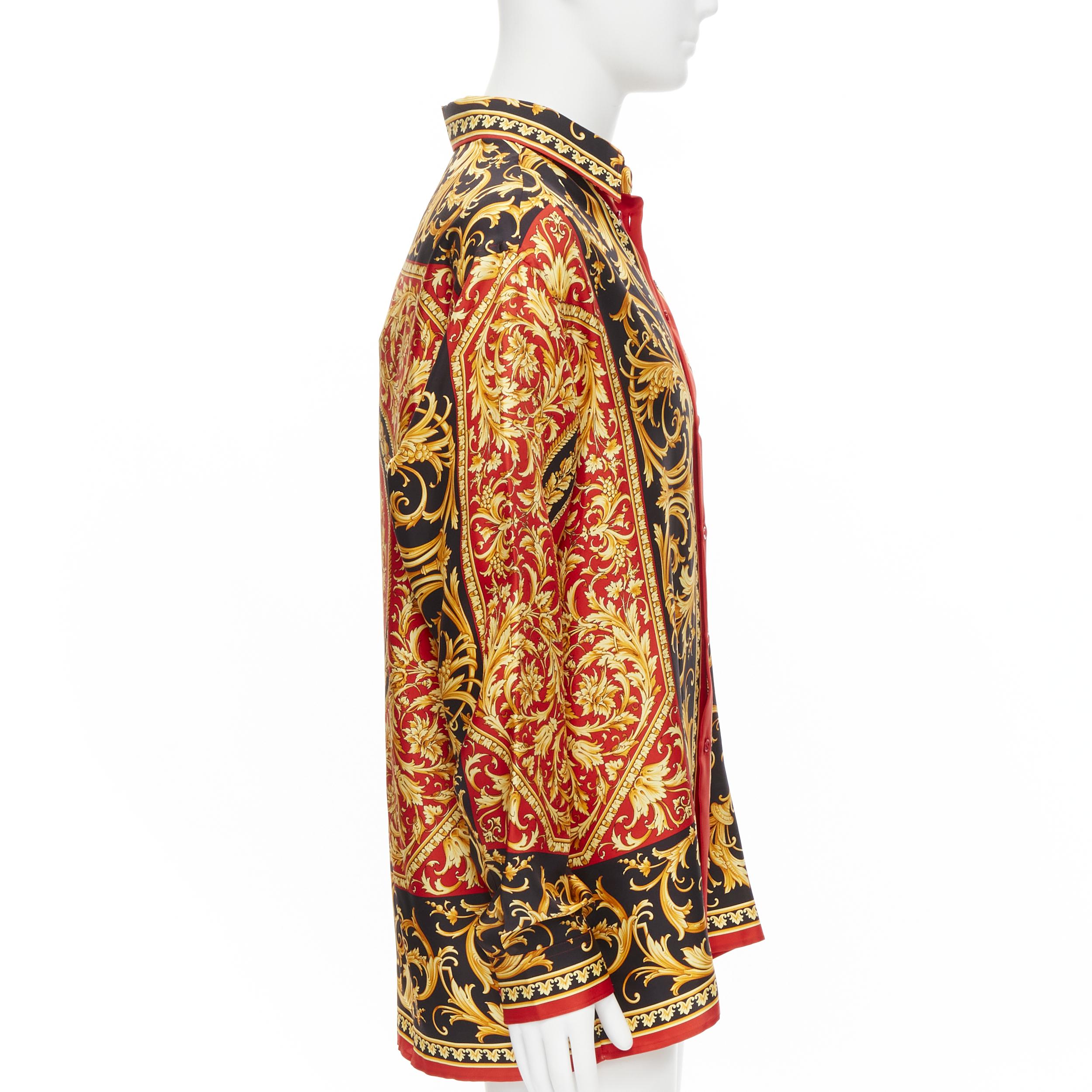 new VERSACE 100% silk black red gold Barocco Baroque leaf royal shirt EU41 L