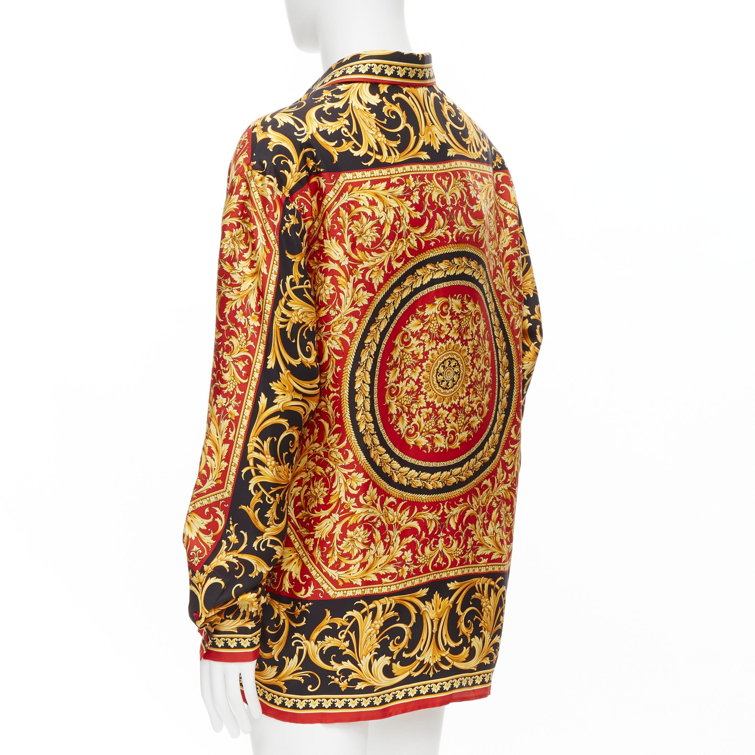 Brown new VERSACE 100% silk black red gold Barocco Baroque leaf royal shirt EU41 L