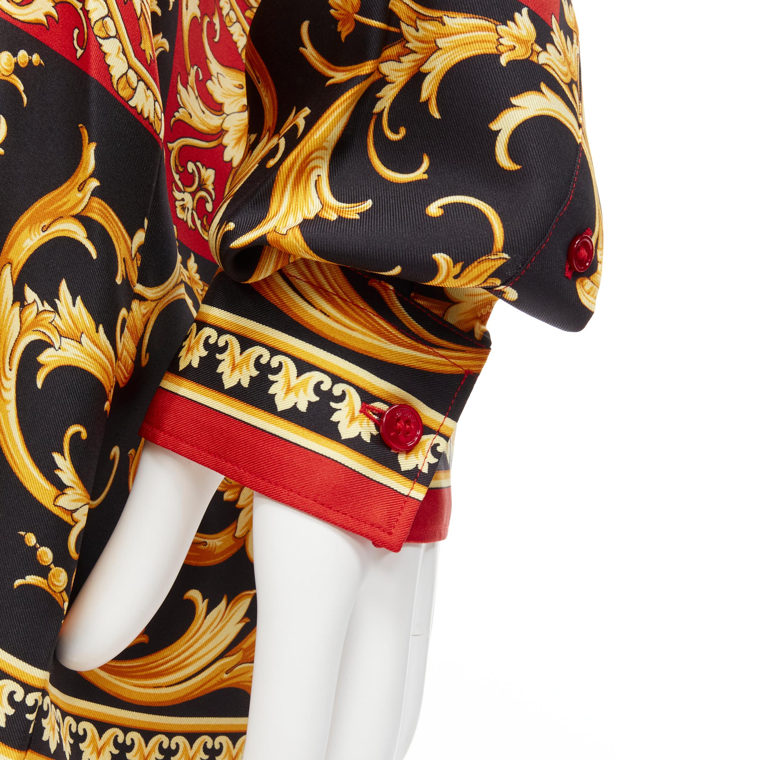 Women's new VERSACE 100% silk black red gold Barocco Baroque leaf royal shirt EU41 L