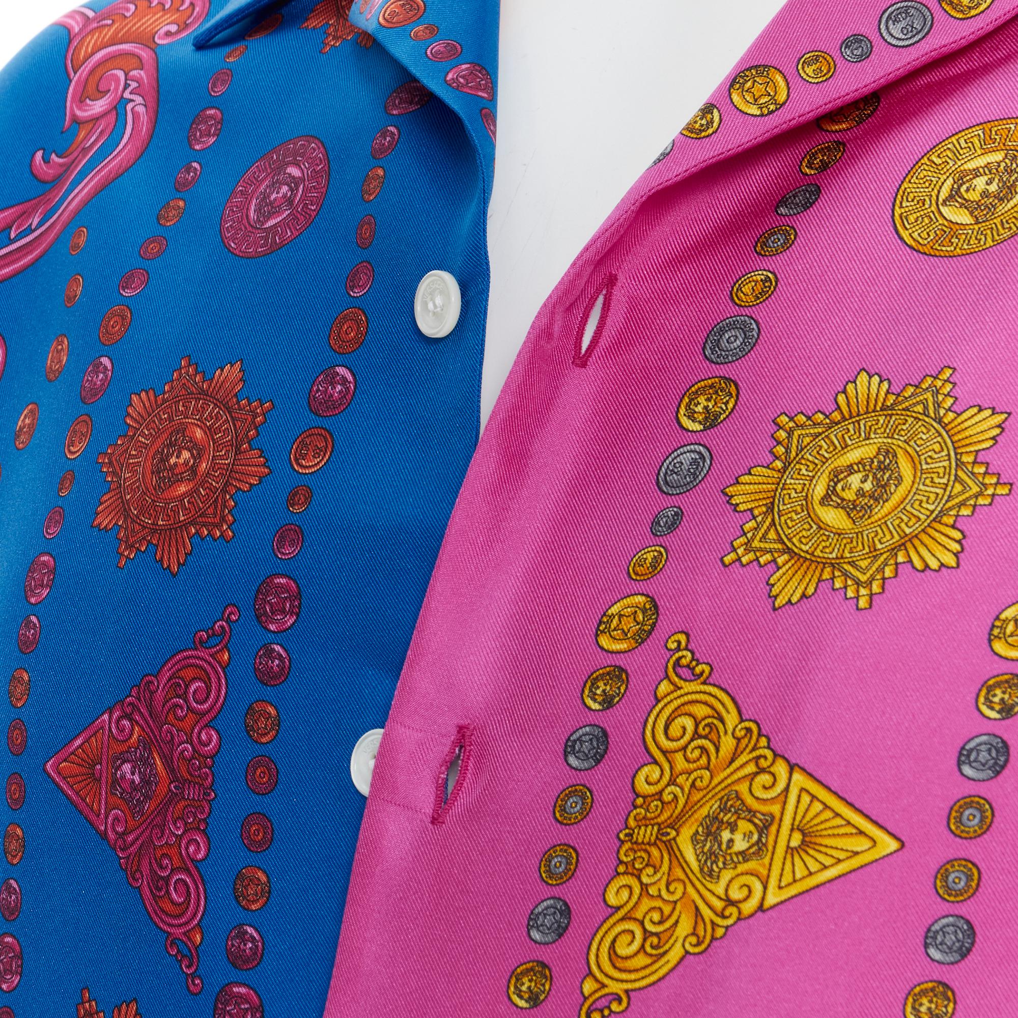 Pink new VERSACE 100% silk blue pink western barocco Medusa bowling shirt EU39 M
