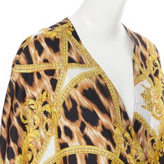 new VERSACE 100% silk brown leopard gold Medusa barocco print kimono robe M