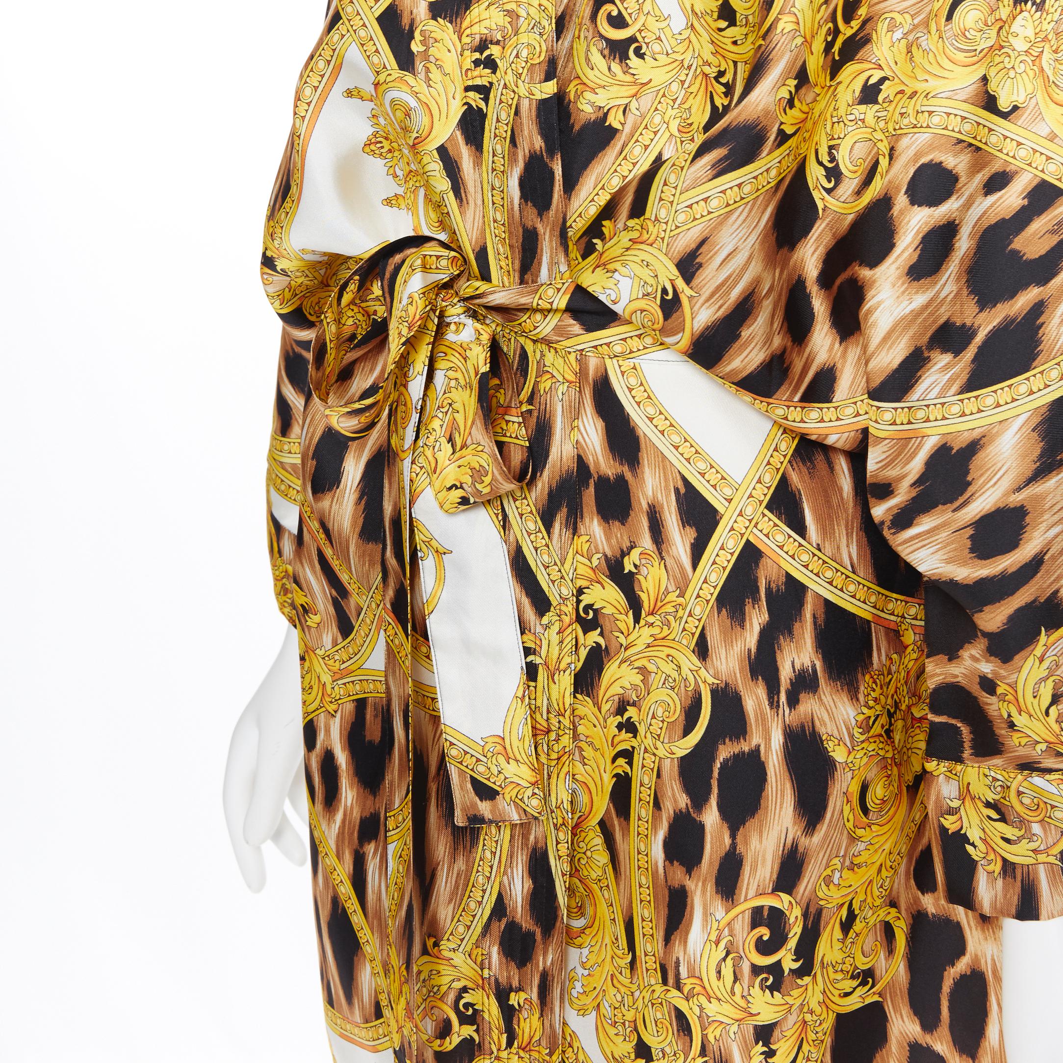 new VERSACE 100% silk brown leopard gold Medusa barocco print kimono robe M 3