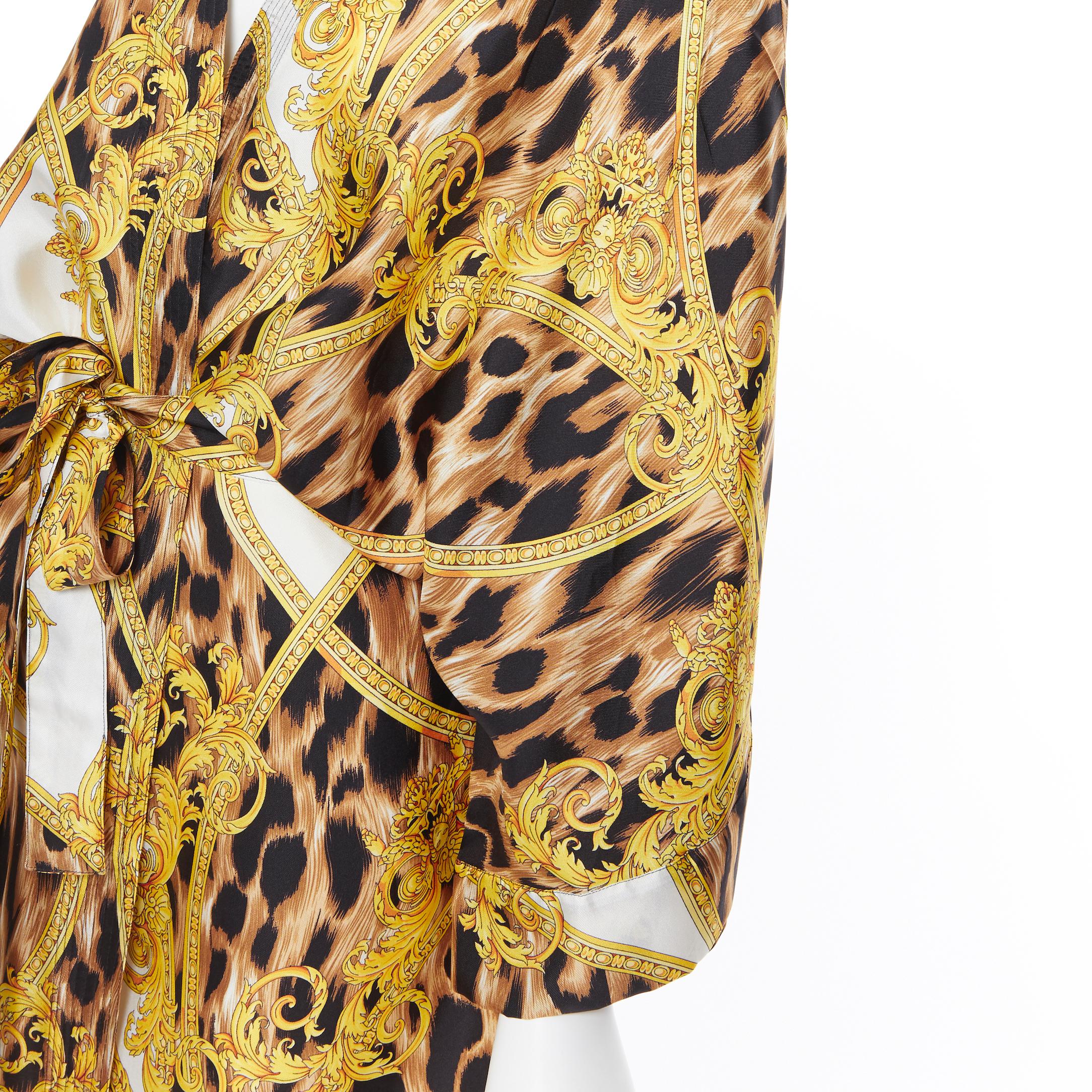 new VERSACE 100% silk brown leopard gold Medusa barocco print kimono robe M 4