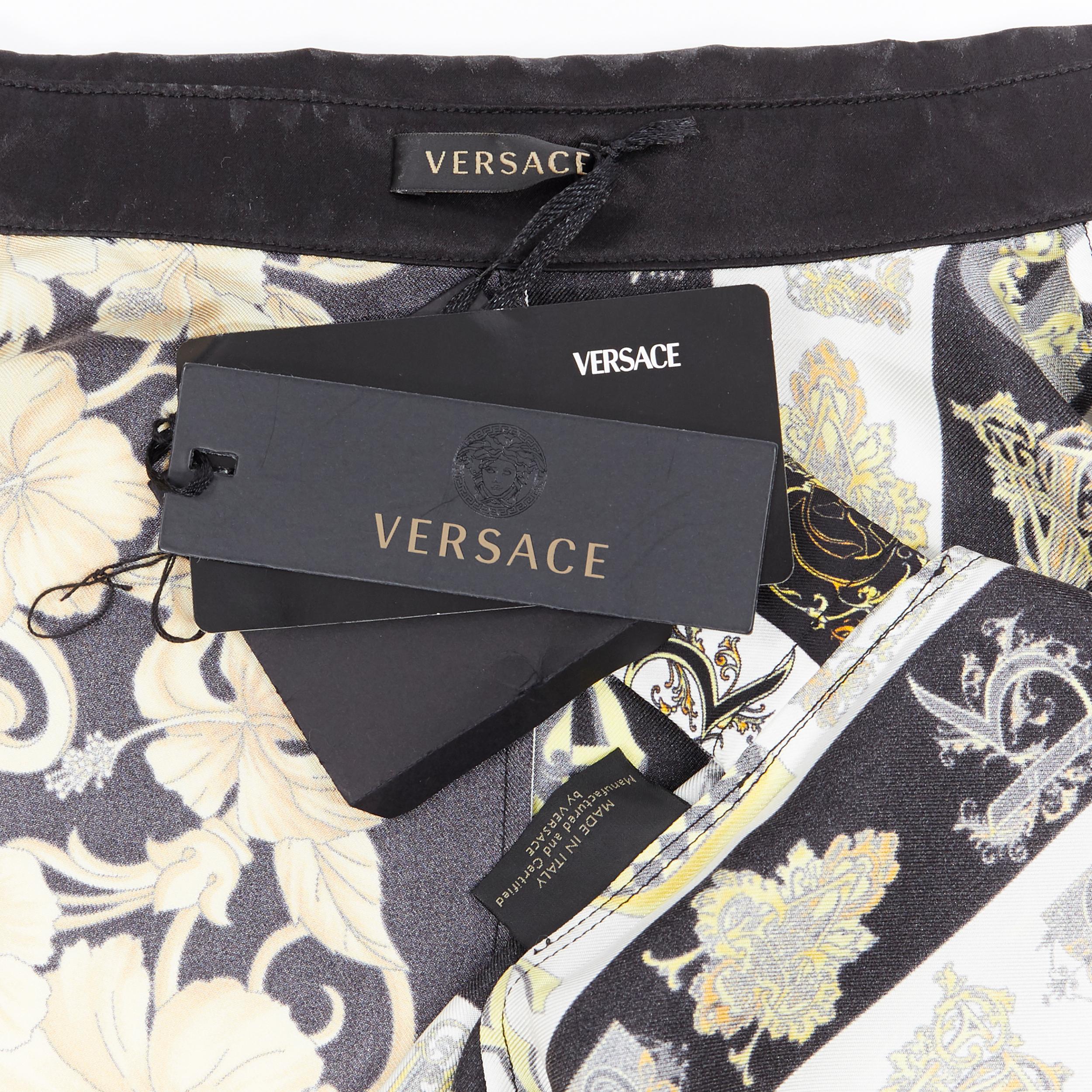 new VERSACE 100% silk gold black Hibiscus Baroque Virtus Alphabet shirt IT44 L 6