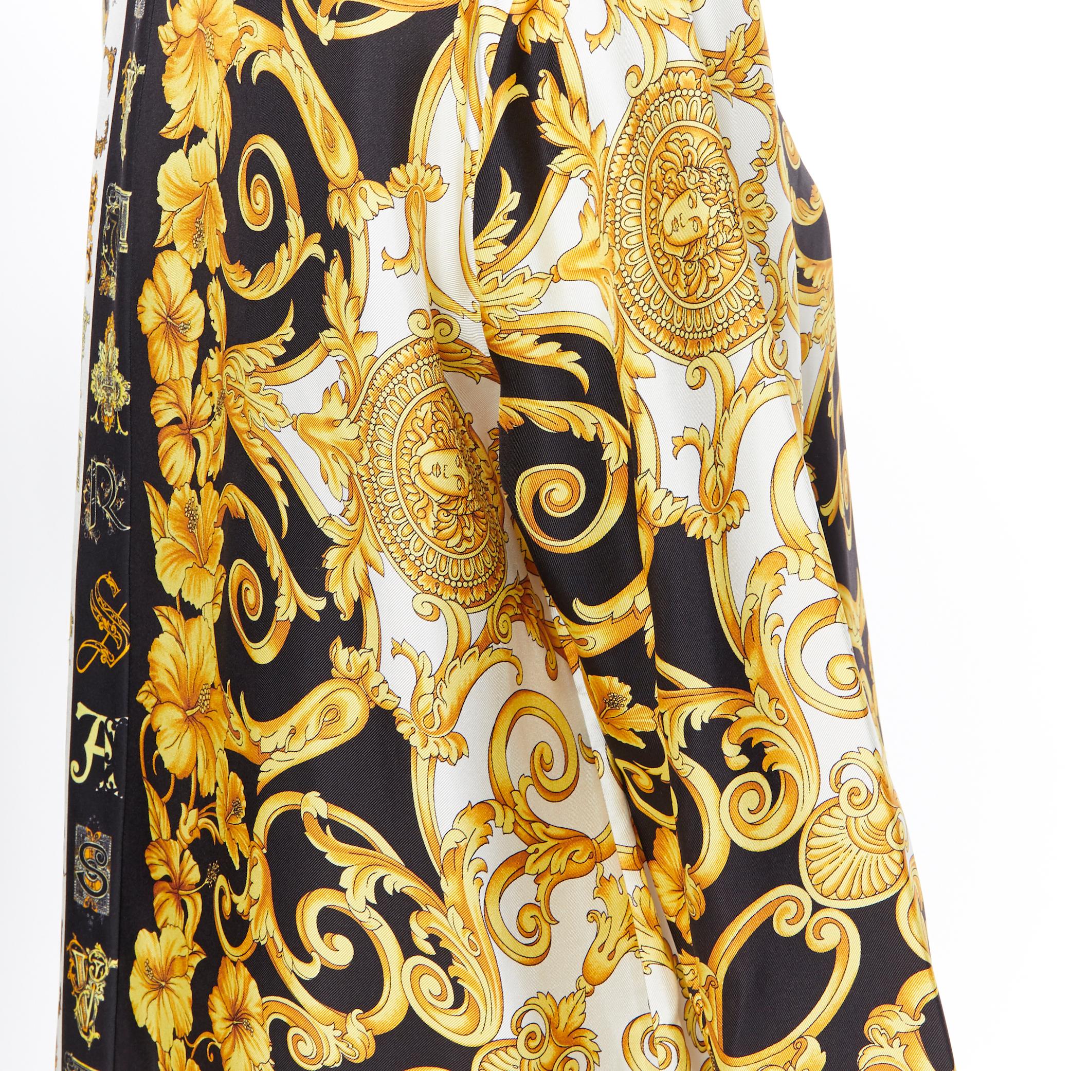 new VERSACE 100% silk gold black Hibiscus Baroque Virtus Alphabet shirt IT46 XL 3